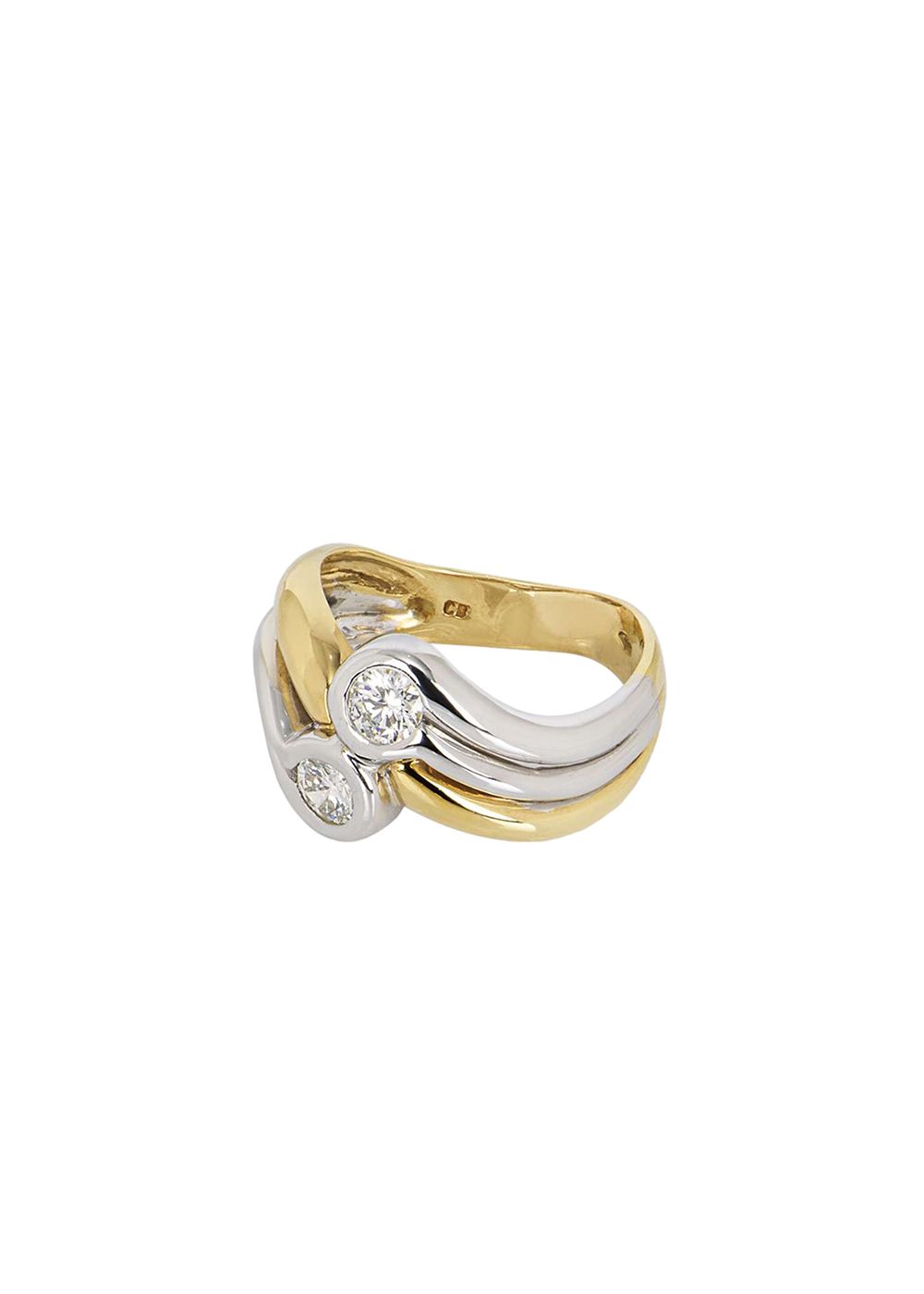 Preowned 18ct yellow gold white gold  white diamond dress ring 52EU