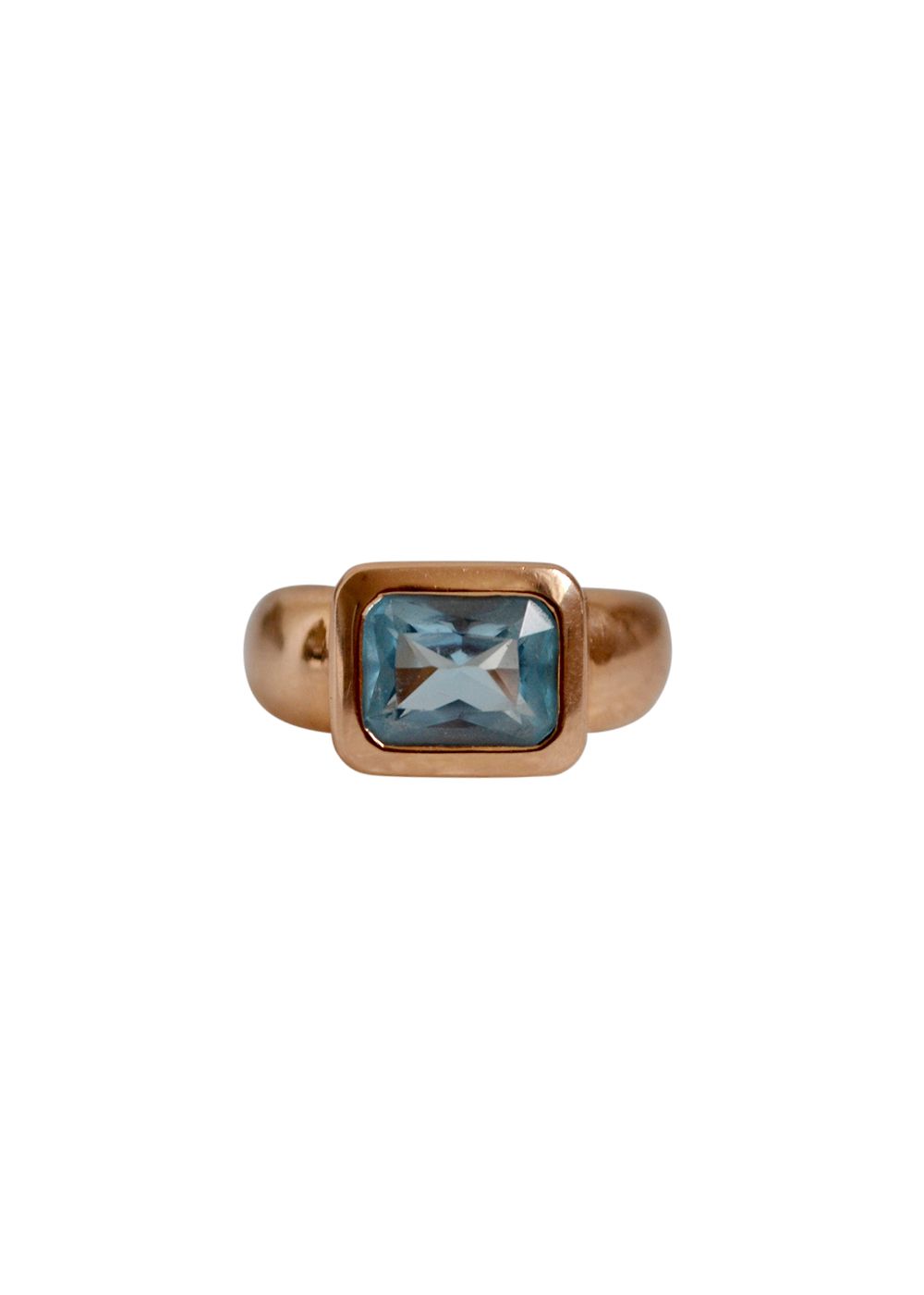 Preowned Vintage Blue Topaz Rose Gold Cocktail Ring - Size 54 rose gold blue