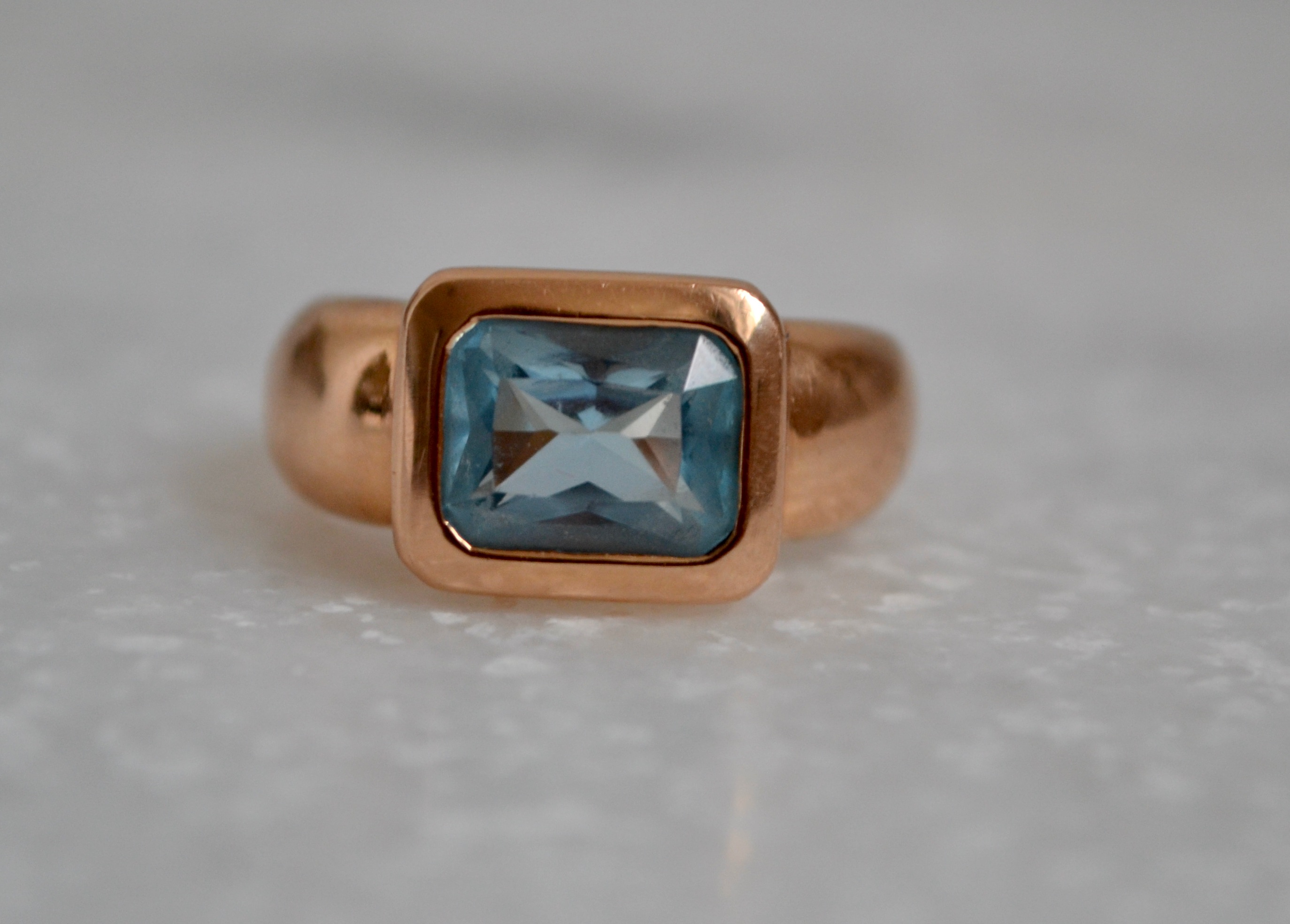 Preowned Vintage Blue Topaz Rose Gold Cocktail Ring - Size 54 rose gold blue