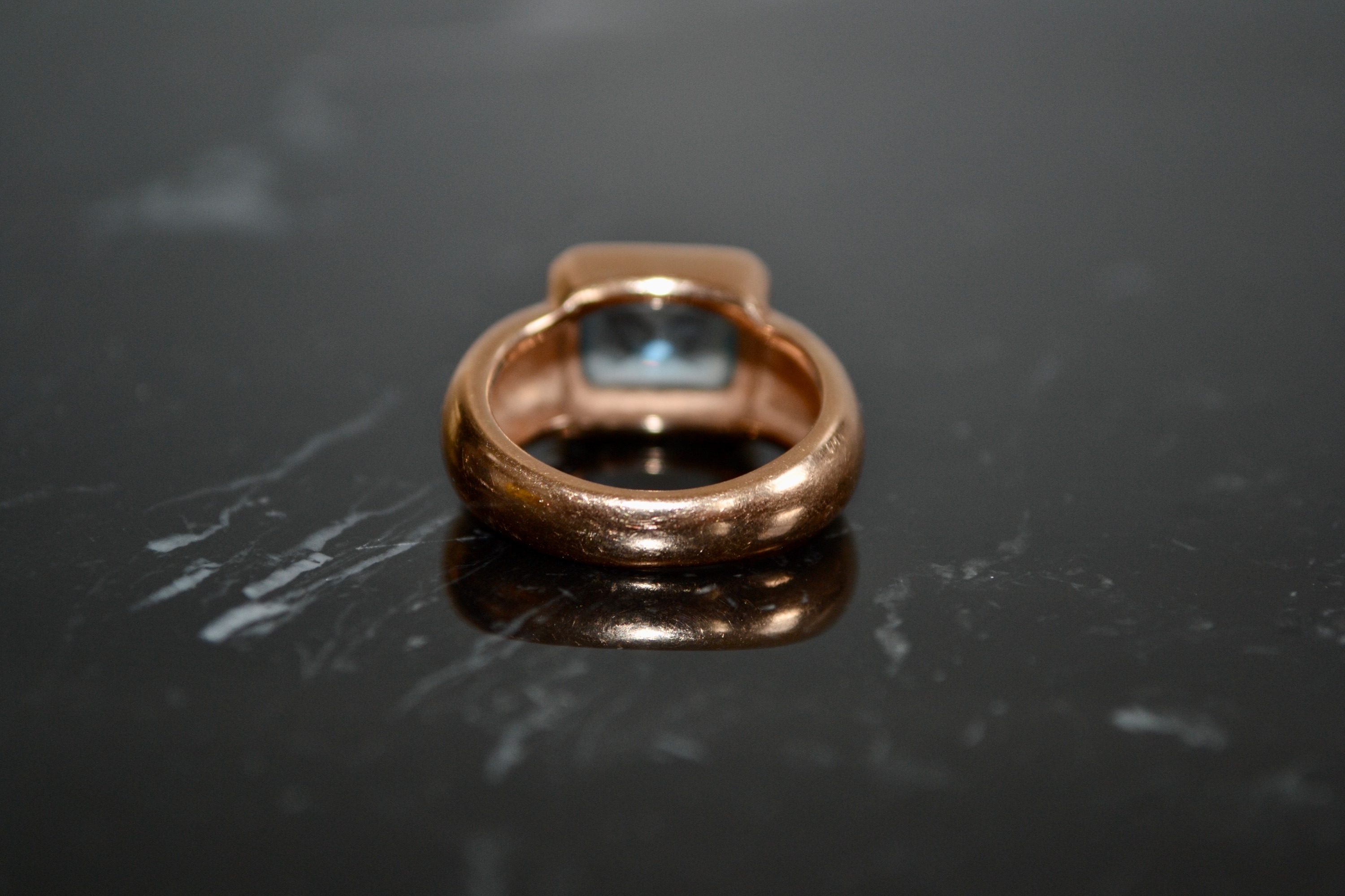 Preowned Vintage Blue Topaz Rose Gold Cocktail Ring - Size 54 rose gold blue