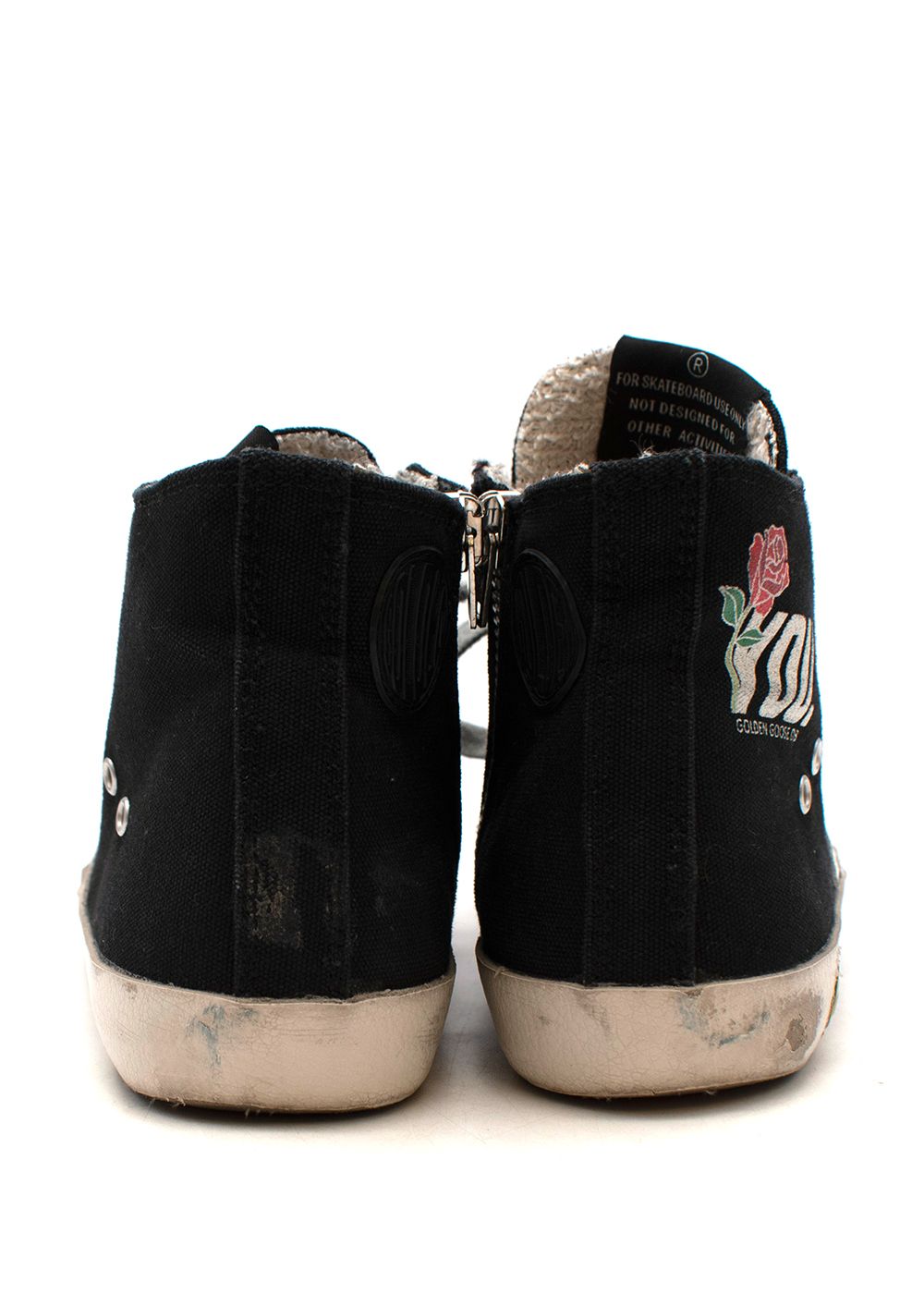 Boys Preowned Golden Goose Black Canvas Trainers with White Star Embroidery Size 10 Years +