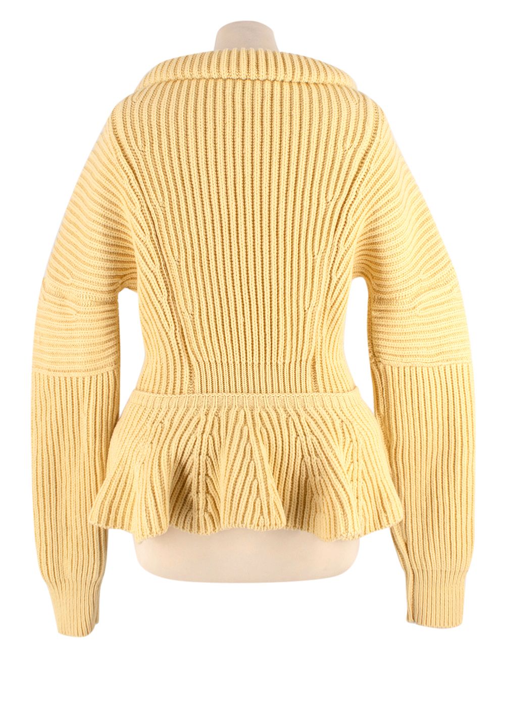 Preowned Alexander McQueen Yellow Knit Brooch Detail Peplum Jumper Size S wool