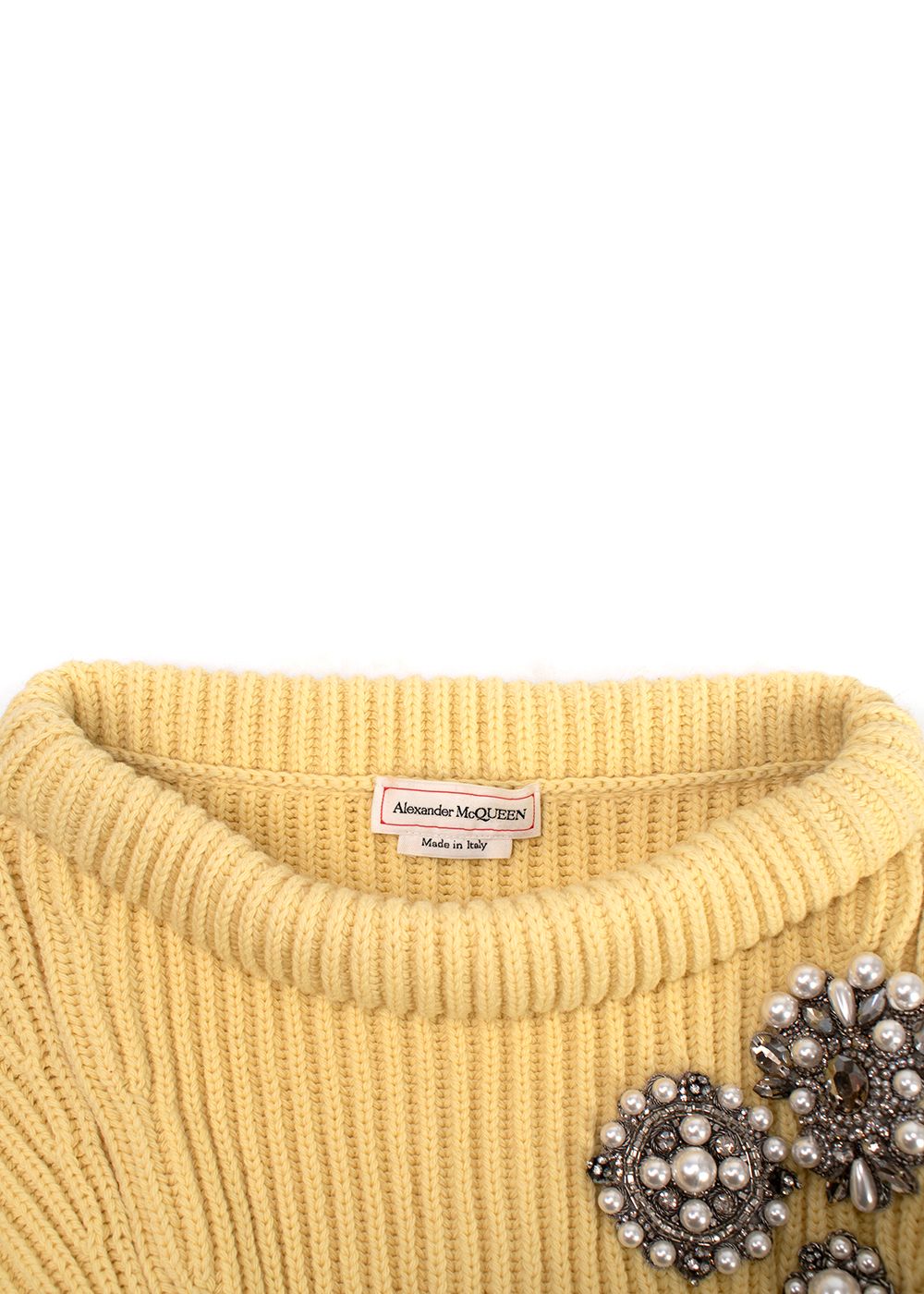 Preowned Alexander McQueen Yellow Knit Brooch Detail Peplum Jumper Size S wool