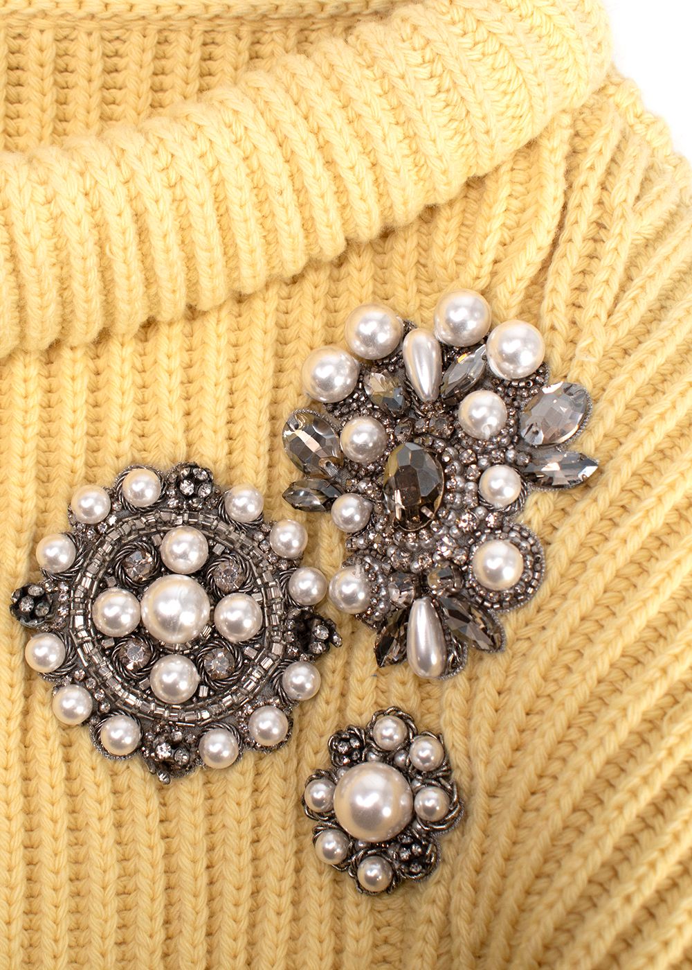 Preowned Alexander McQueen Yellow Knit Brooch Detail Peplum Jumper Size S wool