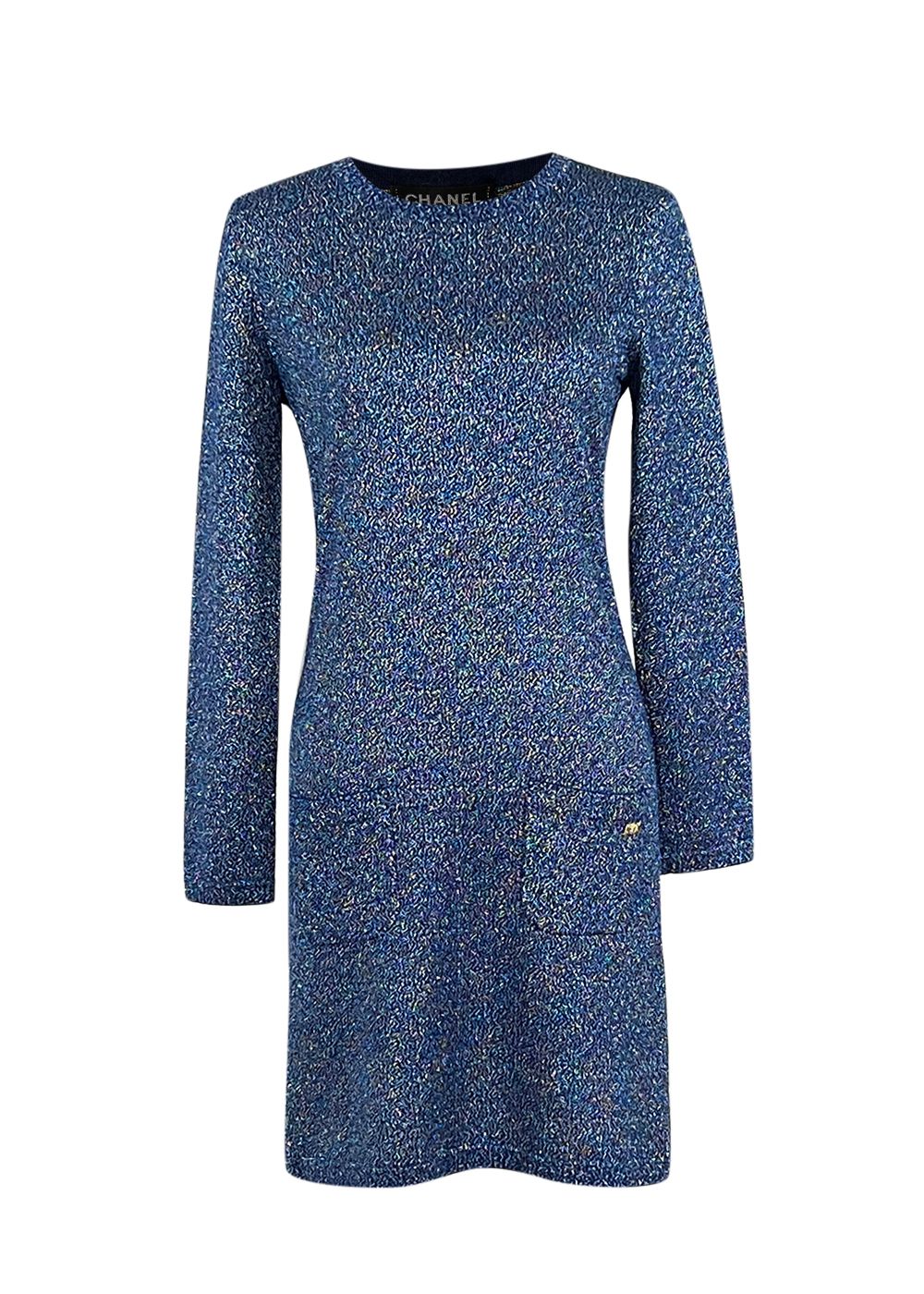 Preowned Chanel Metallic Blue Cashmere Dress Size S multicolor