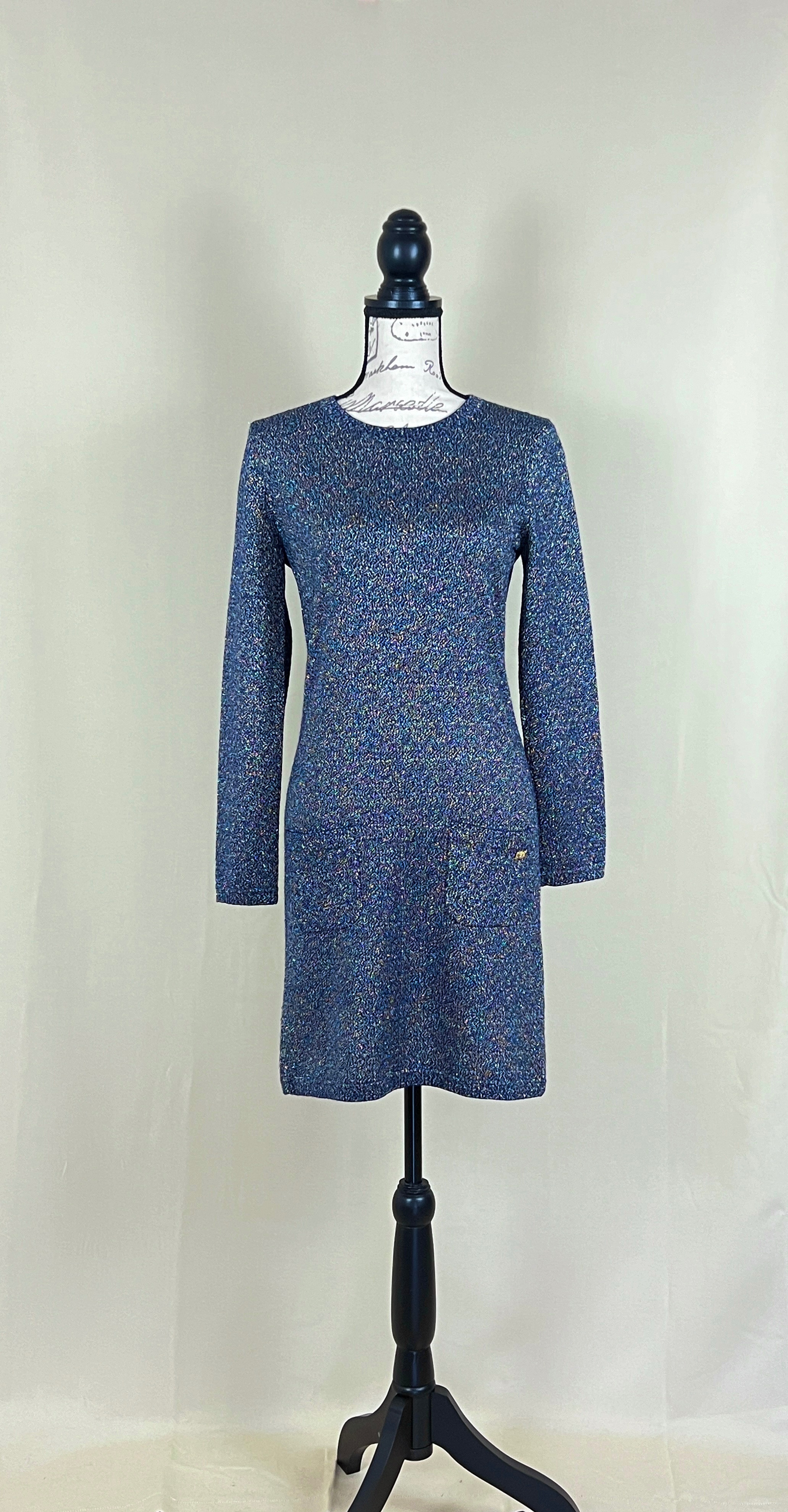 Preowned Chanel Metallic Blue Cashmere Dress Size S multicolor