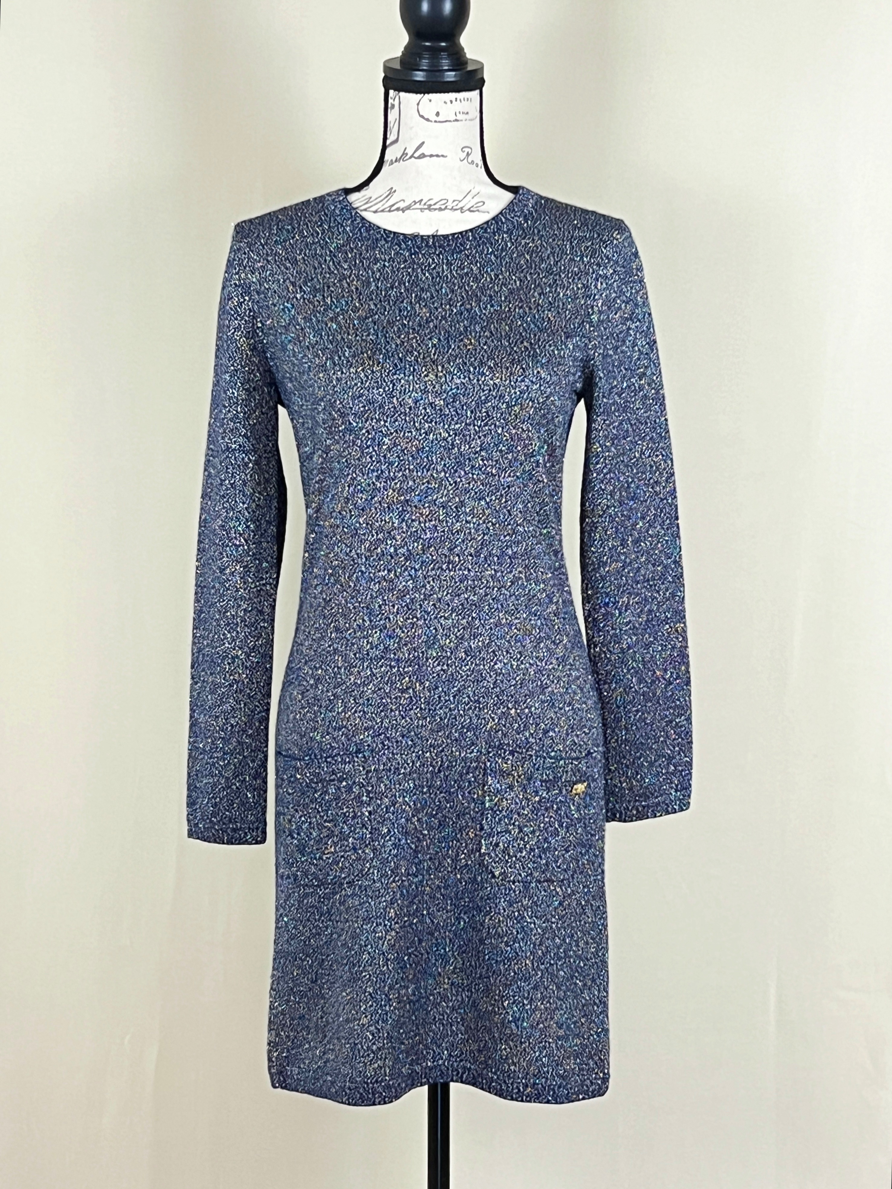 Preowned Chanel Metallic Blue Cashmere Dress Size S multicolor