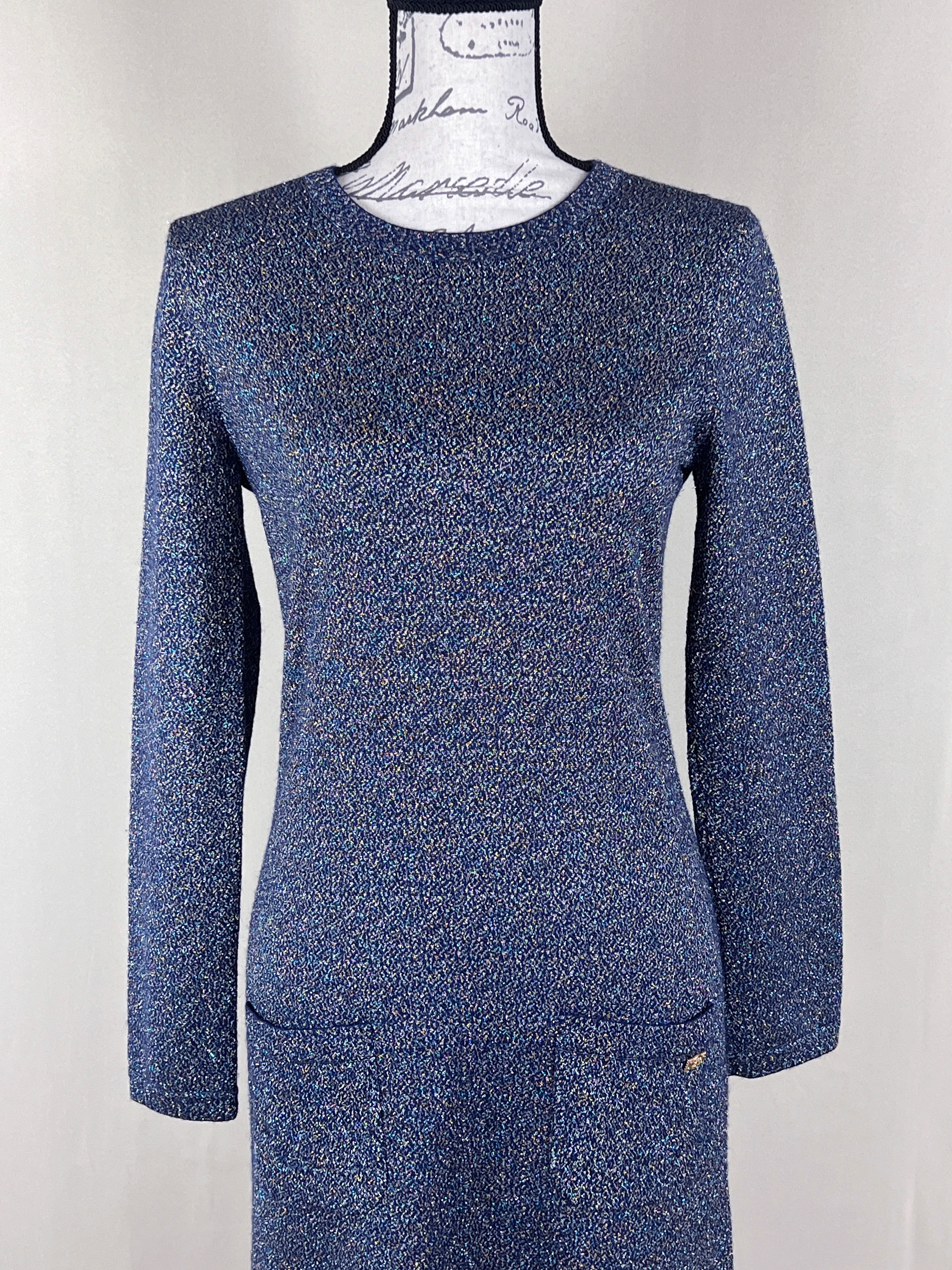 Preowned Chanel Metallic Blue Cashmere Dress Size S multicolor