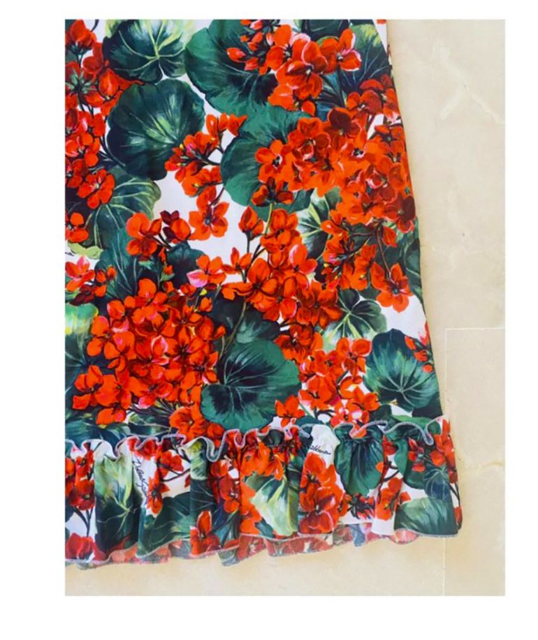 Red Geranium Printed Mid Length Dress Size L viscose