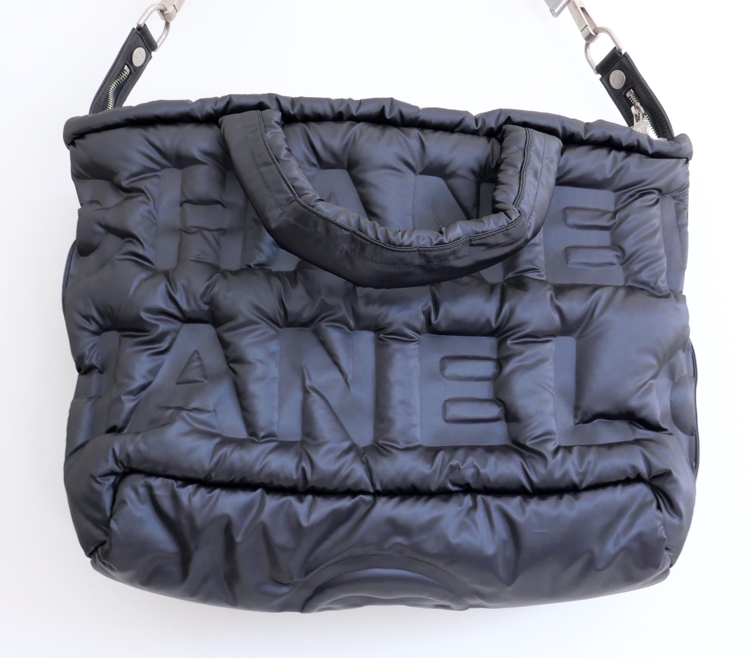 Chanel Navy Logo Quilted Nylon Tote