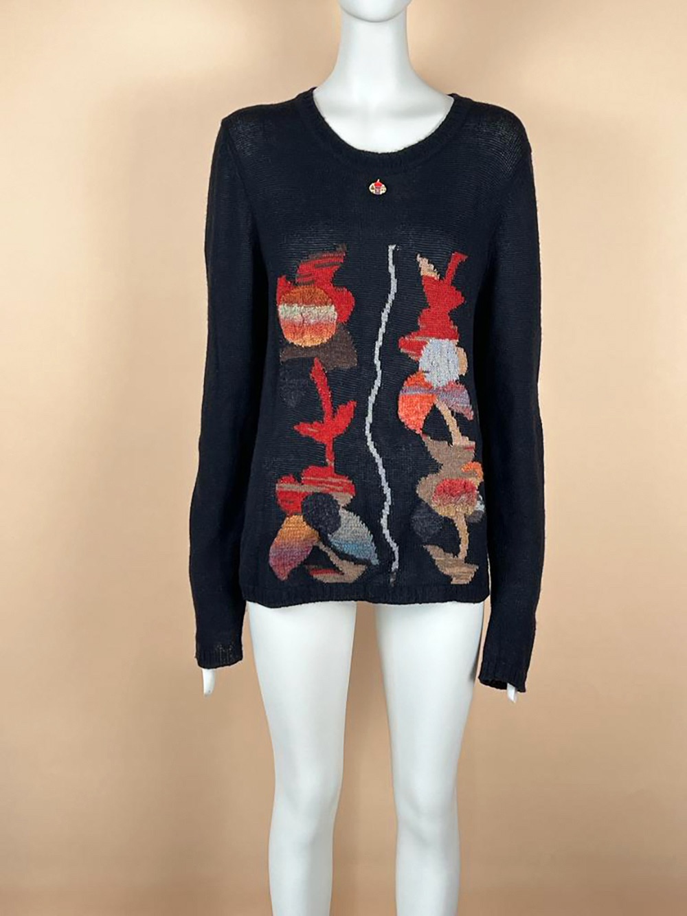 Chanel Black Floral Intarsia Knit Jumper Size M knitwear