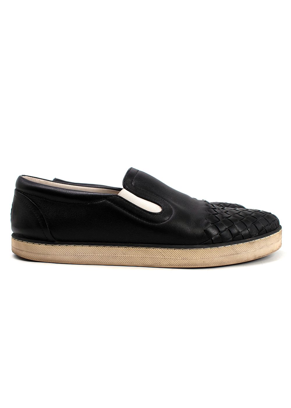 Preowned Bottega Veneta Black Leather Intrecciato Slip on Sneakers Size 39