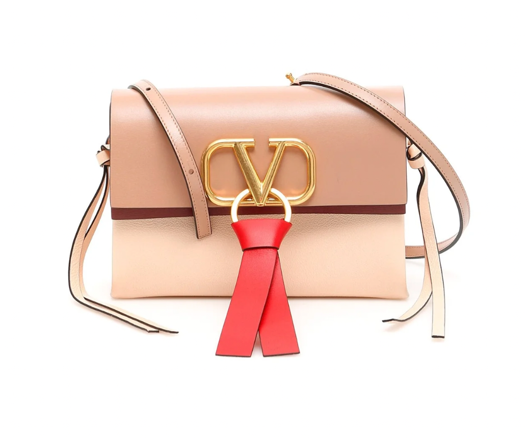 Valentino Small V-Ring Crossbody Bag beige - camel leather