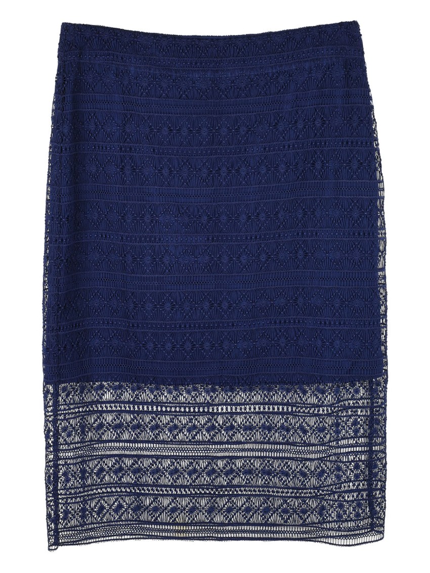 Diane Von Furstenberg Navy Lace Crochet Skirt Size XL