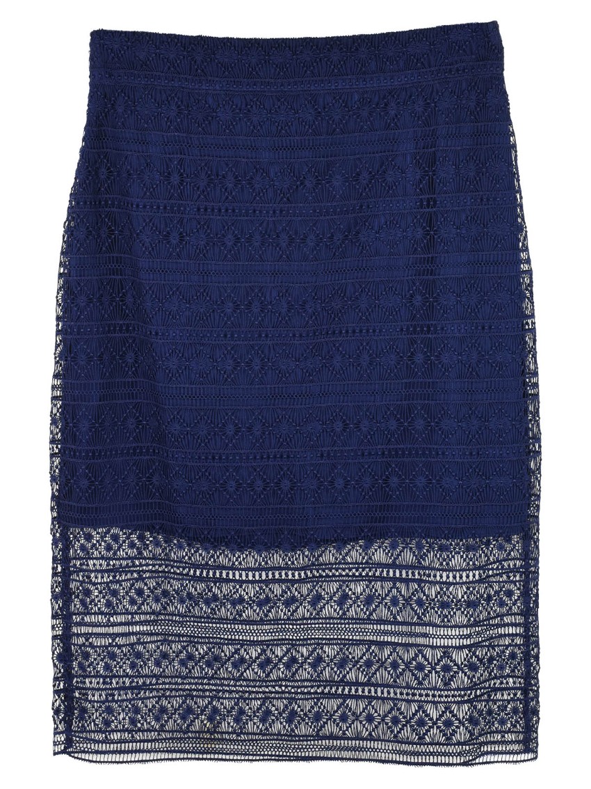 Diane Von Furstenberg Navy Lace Crochet Skirt Size XL