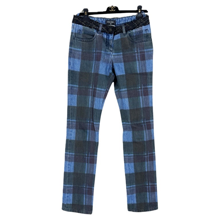 Chanel Catwalk Edinburgh Collection Tartan Jeans Size XS blue cotton