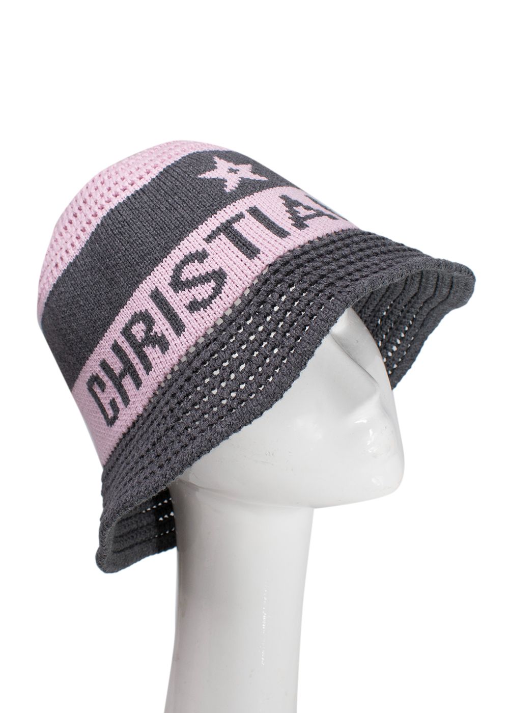 Dior D-Tulipe Cloche Pink and Grey Knit Bucket Hat Size S light pink grey cotton