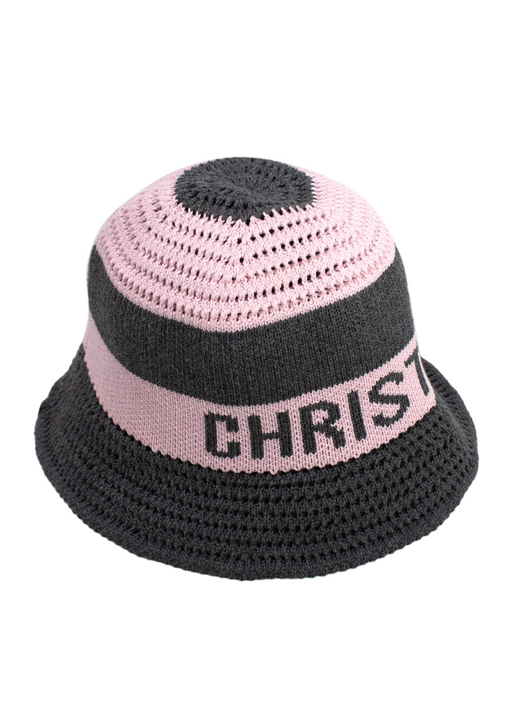 Dior D-Tulipe Cloche Pink and Grey Knit Bucket Hat Size S light pink grey cotton