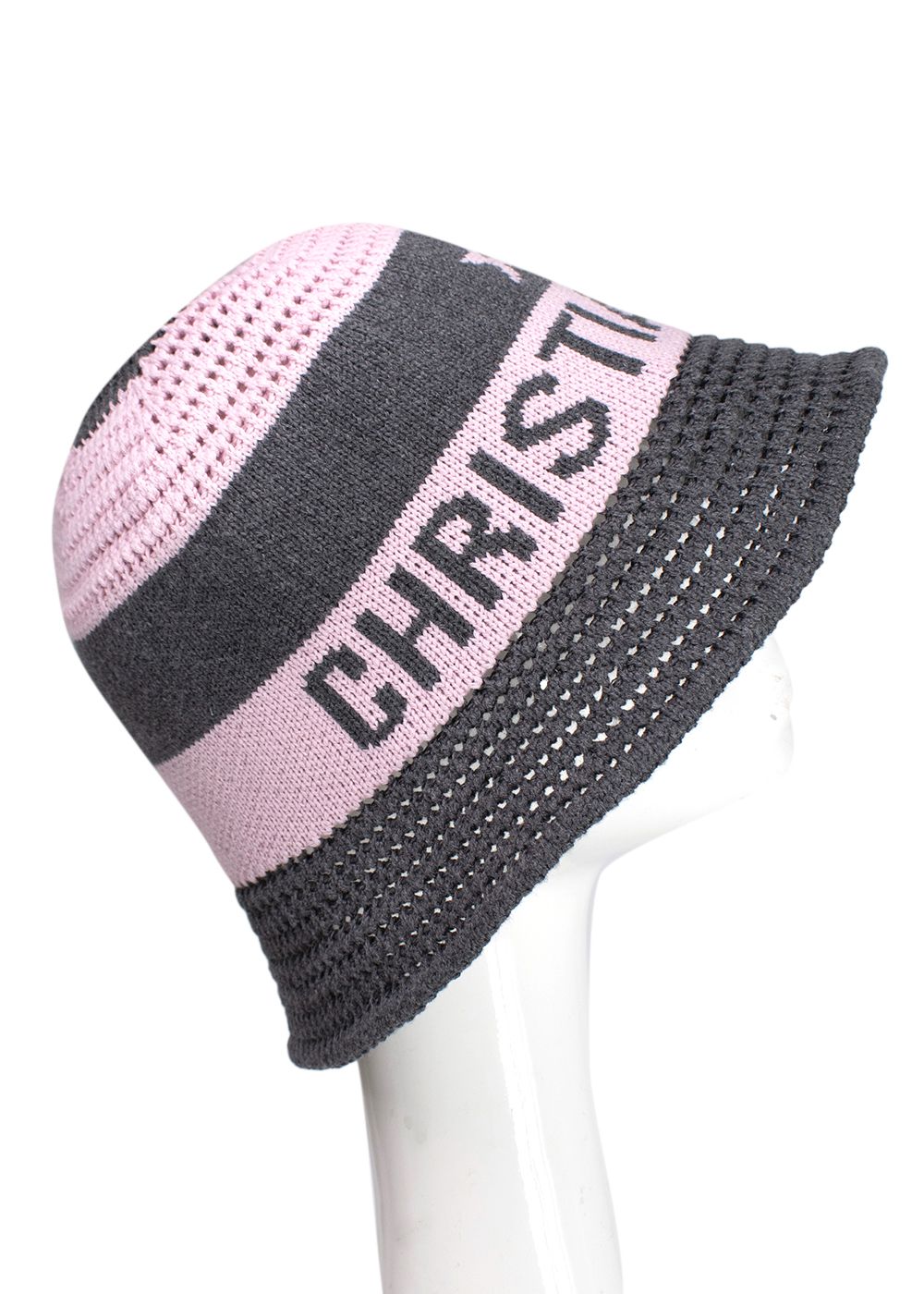 Dior D-Tulipe Cloche Pink and Grey Knit Bucket Hat Size S light pink grey cotton