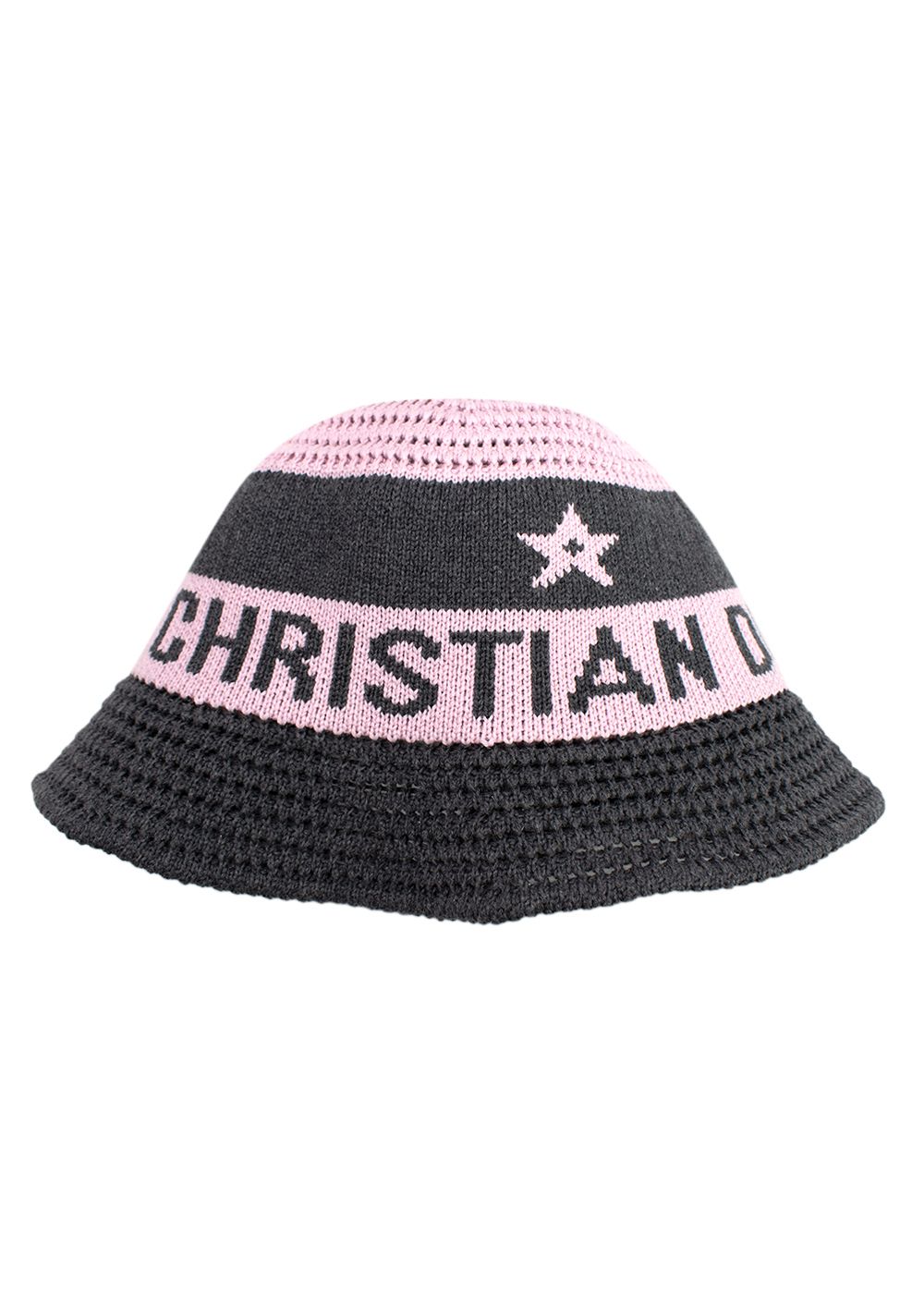 Dior D-Tulipe Cloche Pink and Grey Knit Bucket Hat Size S light pink grey cotton