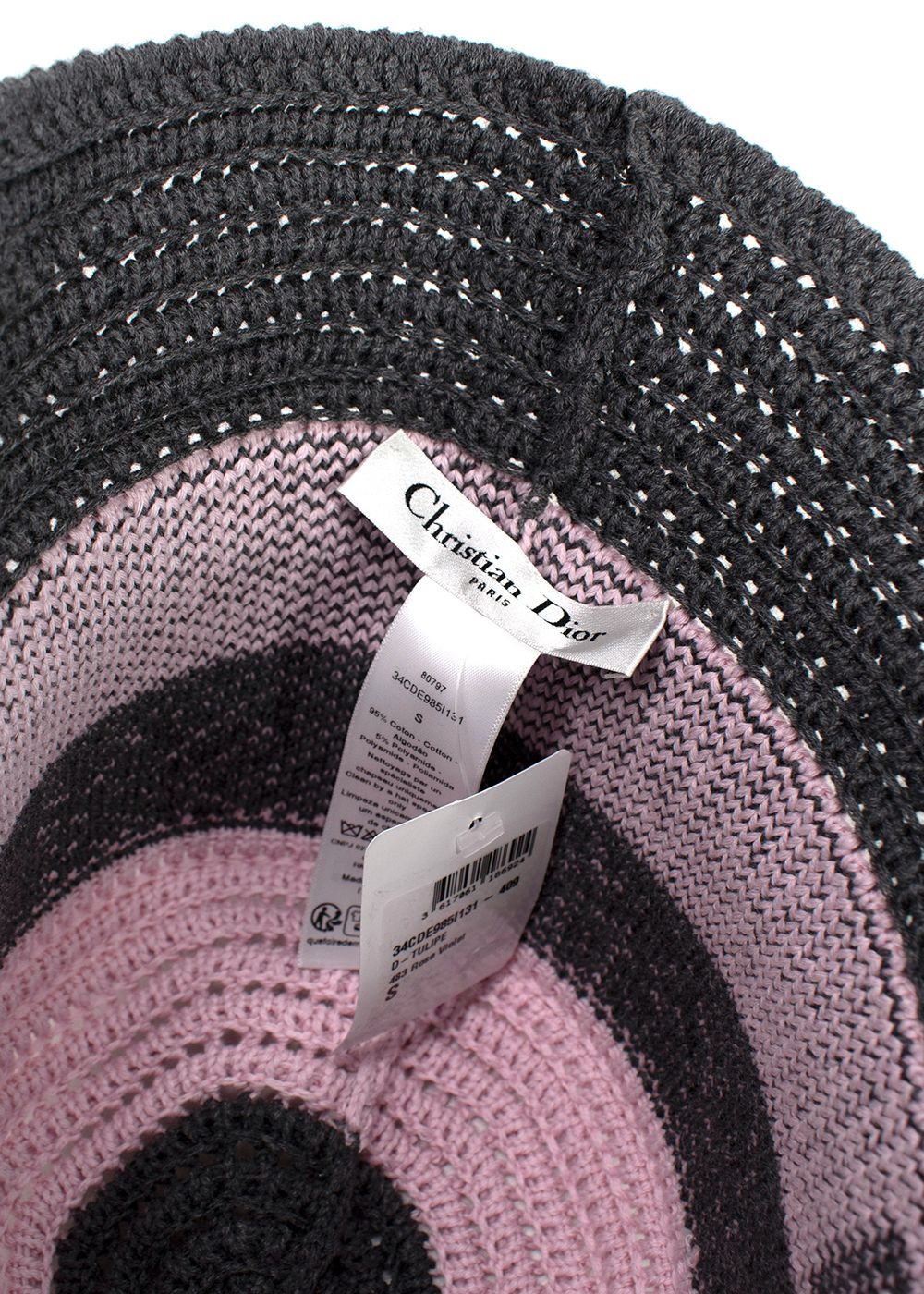 Dior D-Tulipe Cloche Pink and Grey Knit Bucket Hat Size S light pink grey cotton