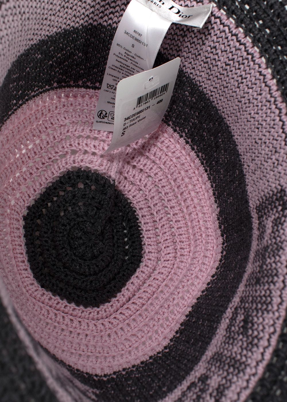 Dior D-Tulipe Cloche Pink and Grey Knit Bucket Hat Size S light pink grey cotton