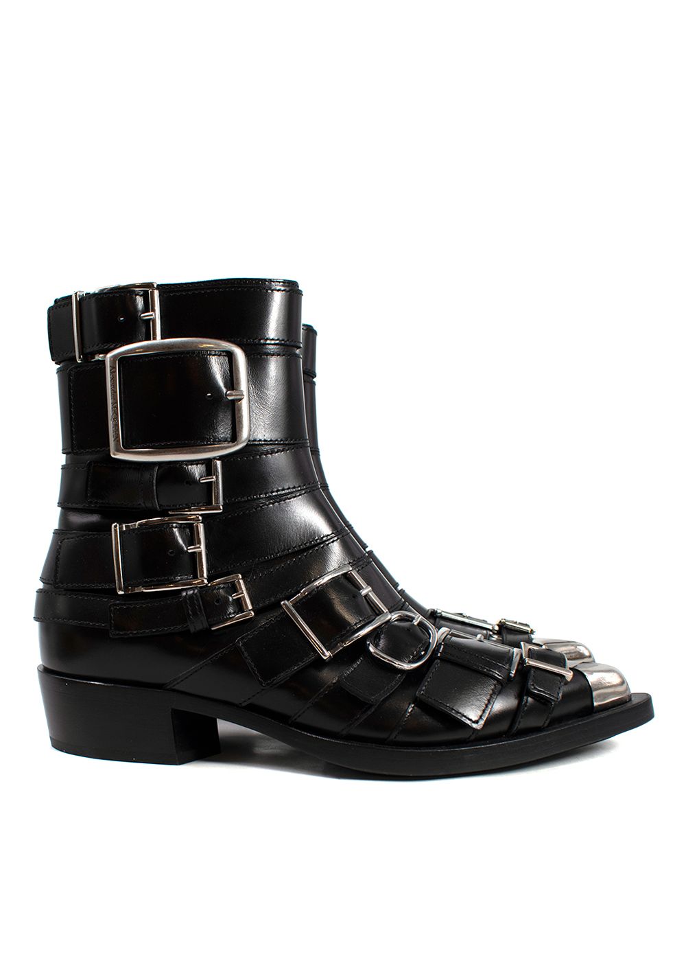 Alexander McQueen Black Leather Buckle Punk Boots Size 385