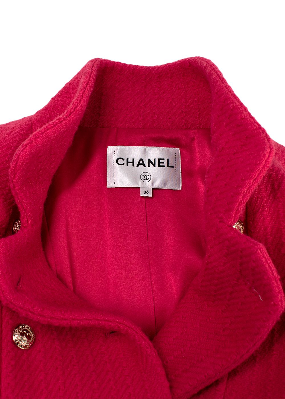 Chanel Hot Pink Tweed Double Breasted Longline Jacket Size XS coral pink wool