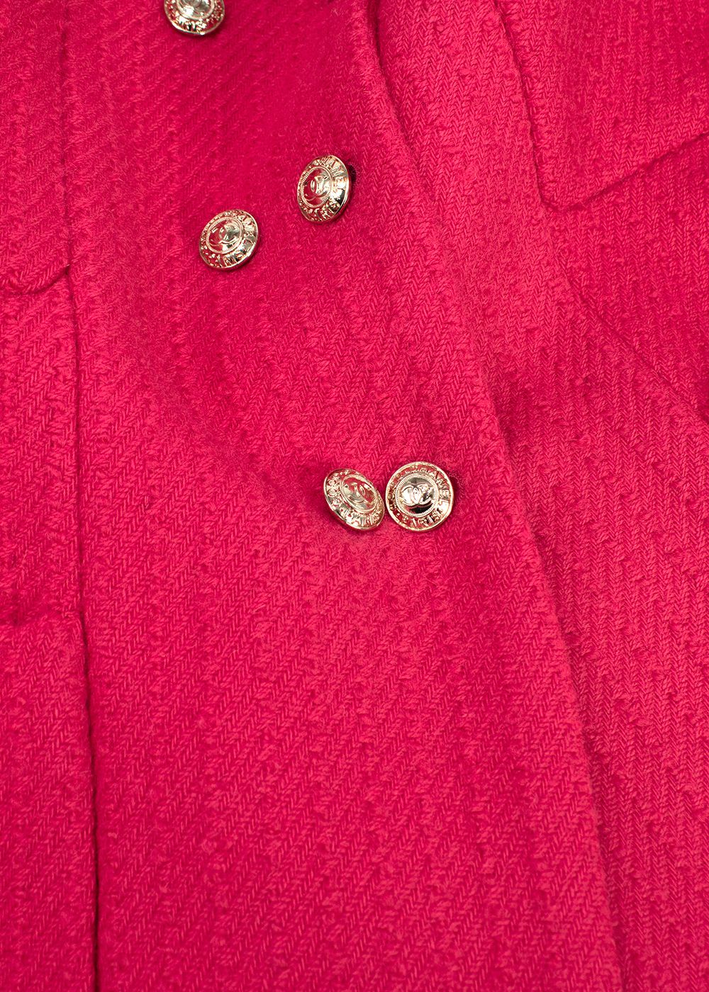 Chanel Hot Pink Tweed Double Breasted Longline Jacket Size XS coral pink wool