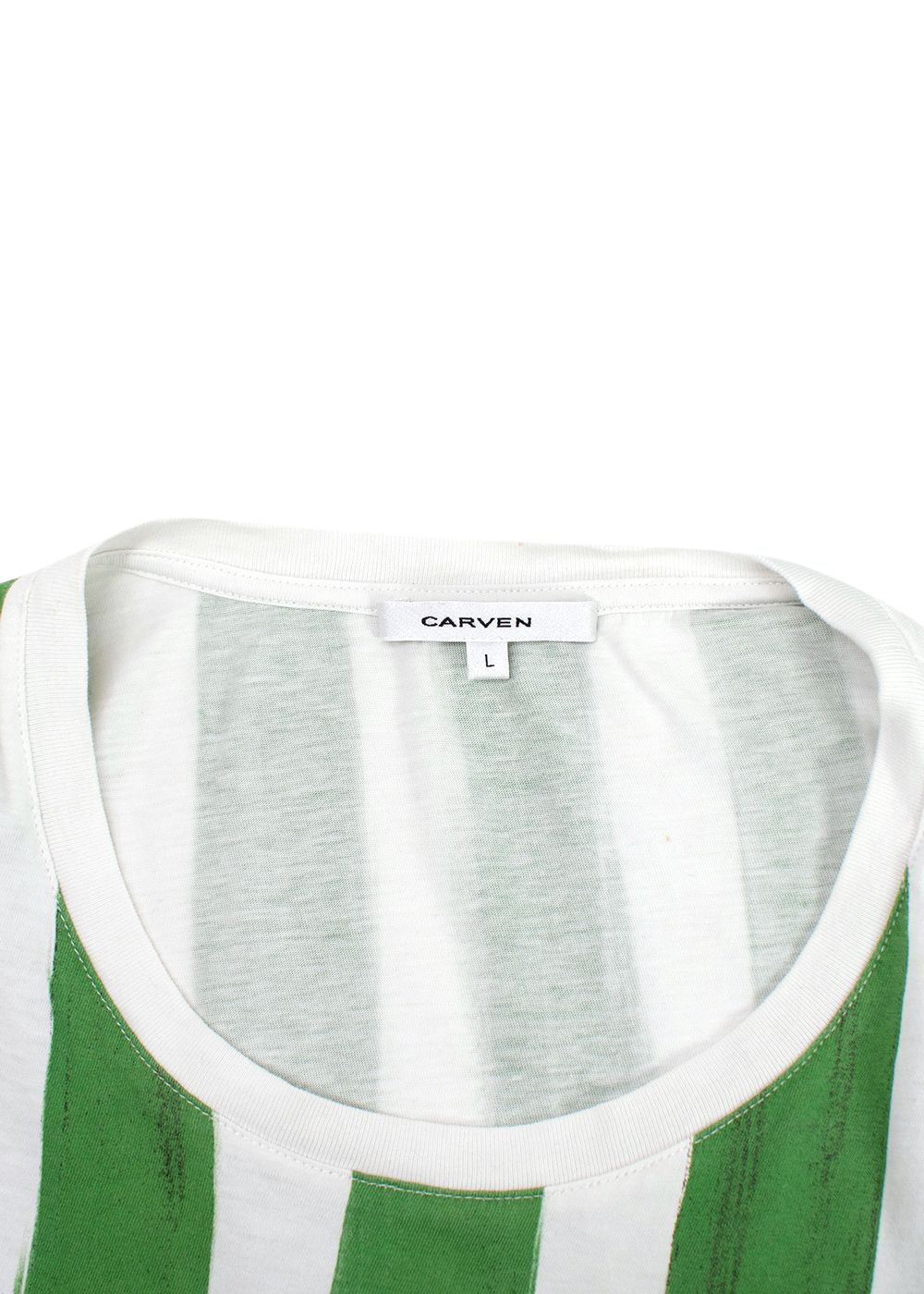 Men's Carven Green Striped Cotton T-shirt Size L Green White