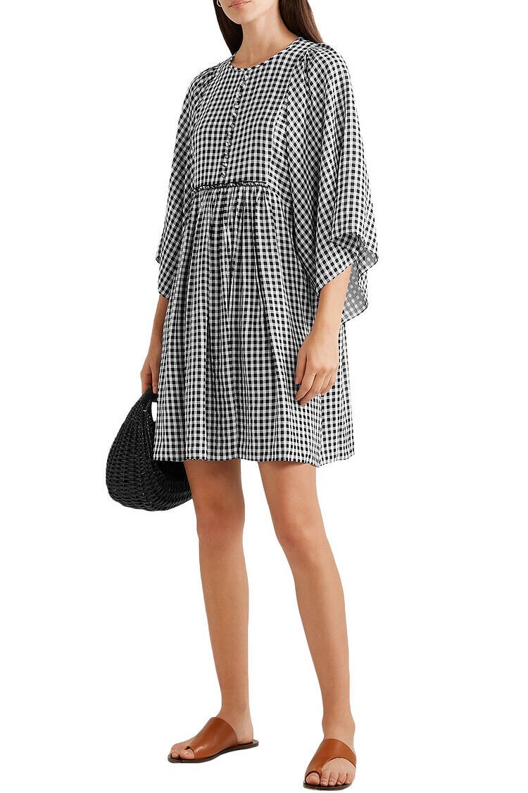 Michael Kors Collection Gingham Seersucker Dress Size M black  white