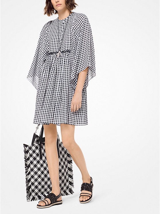 Michael Kors Collection Gingham Seersucker Dress Size M black  white