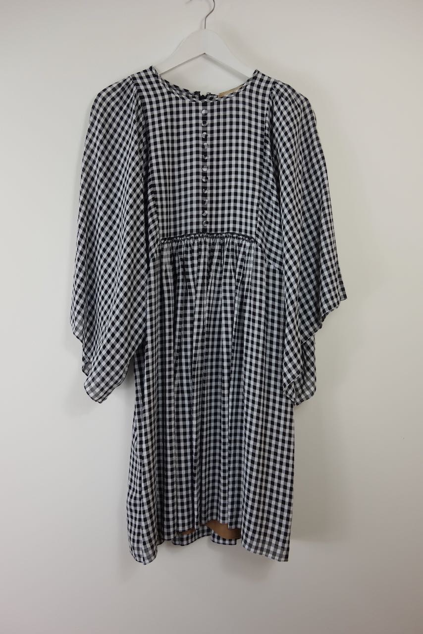 Michael Kors Collection Gingham Seersucker Dress Size M black  white