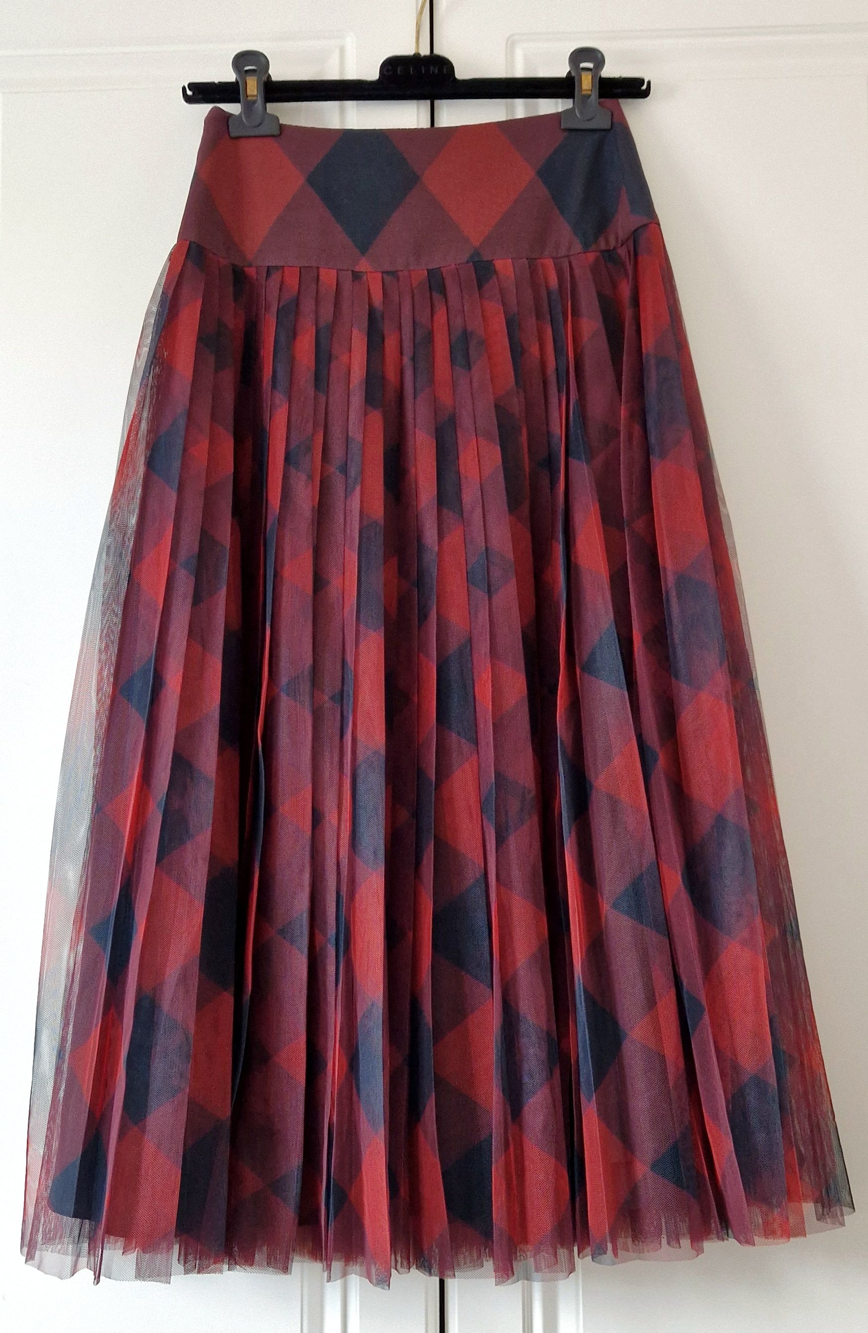 Preowned Dior Fantaisie Rouge pleated Midi Skirt Size XS Red silk