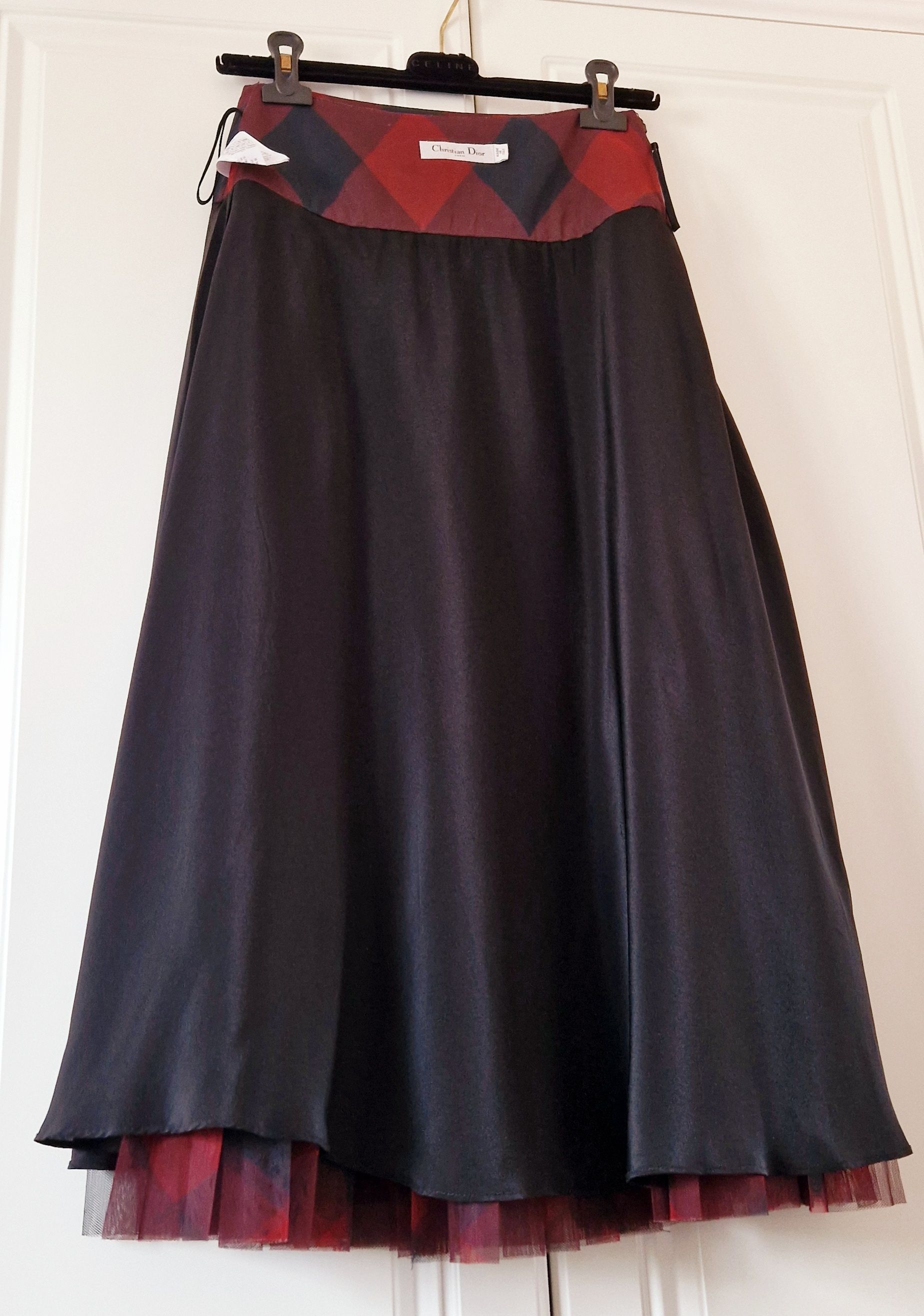 Preowned Dior Fantaisie Rouge pleated Midi Skirt Size XS Red silk