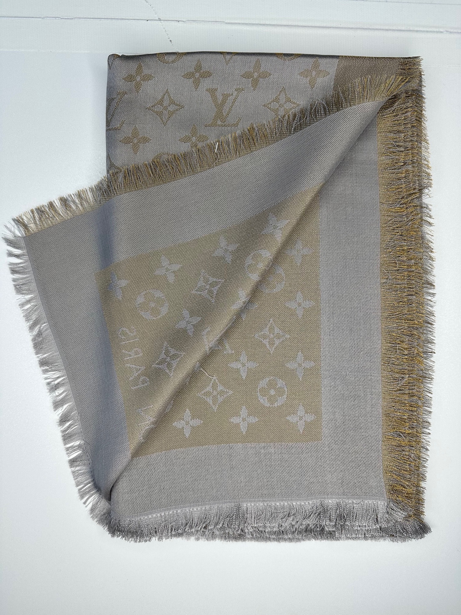 Louis Vuitton Beige Monogram Silk Blend Shawl silk/viscose/wool