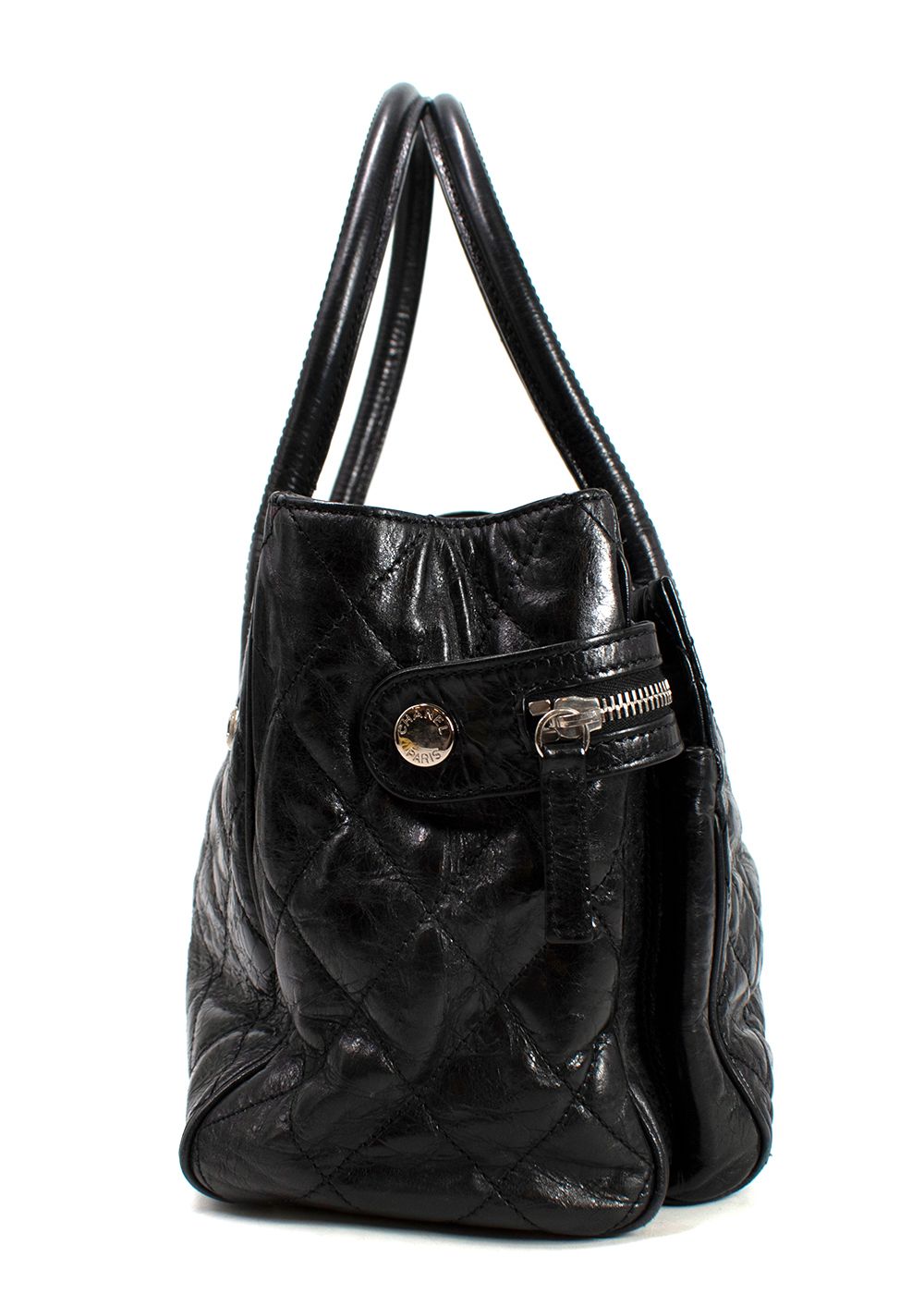 Preowned Chanel Black Glazed Leather Portobello Shopper Tote