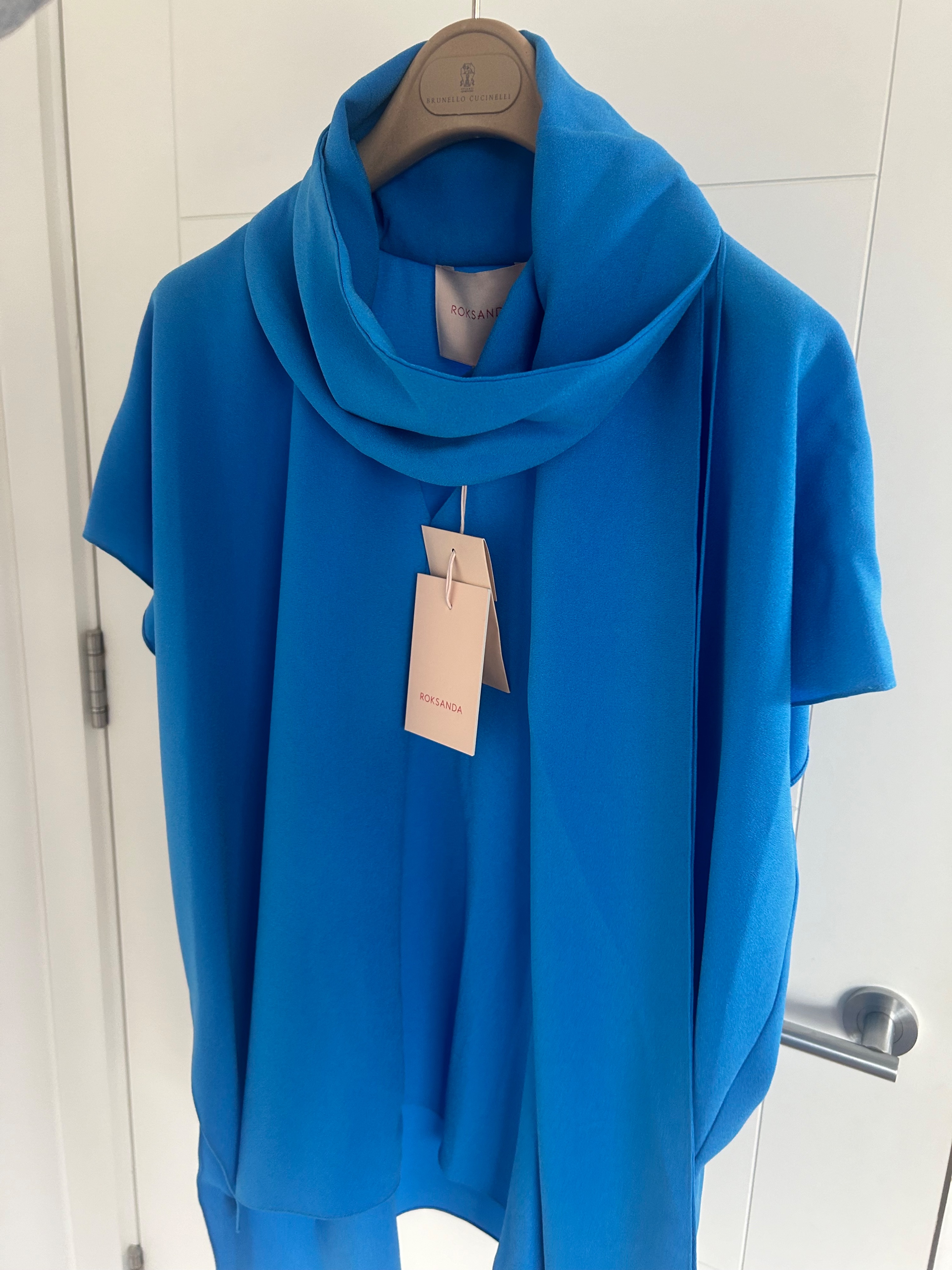 Roksanda Blue Pixil Draped Top Size M acetate/polyester