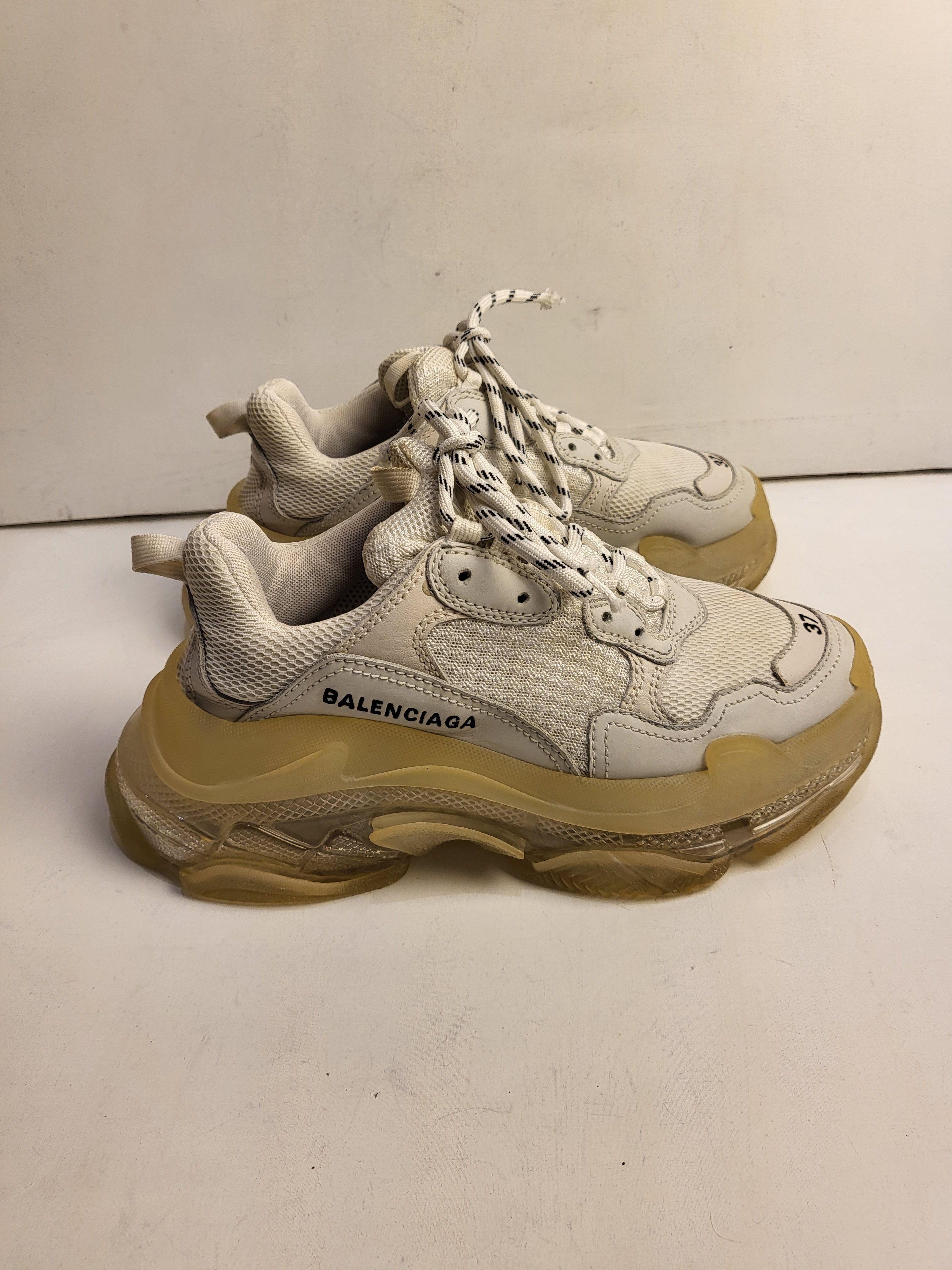 Preowned Balenciaga White Triple S Chunky Trainers Size 37 leather