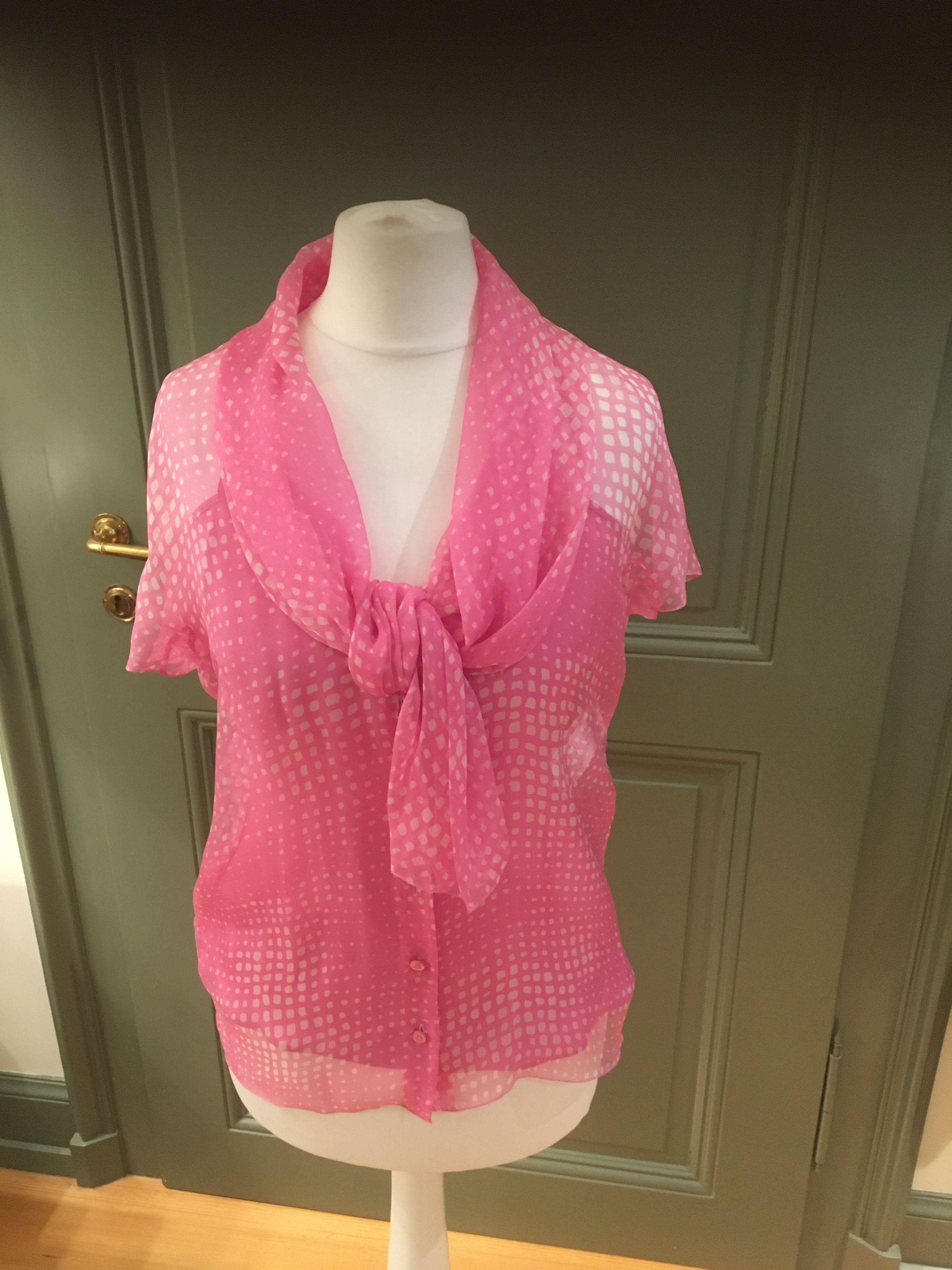 Dior Pink  white silk chiffon blouse Size S