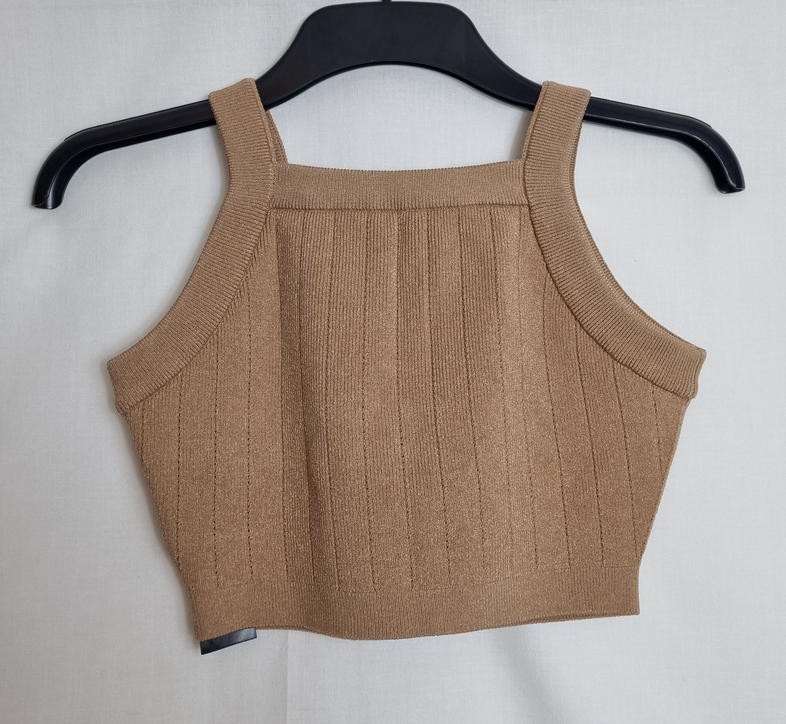 Balmain Camel Stretch-Knit Square Neck Crop Top Size M SABLE 0AN polyester