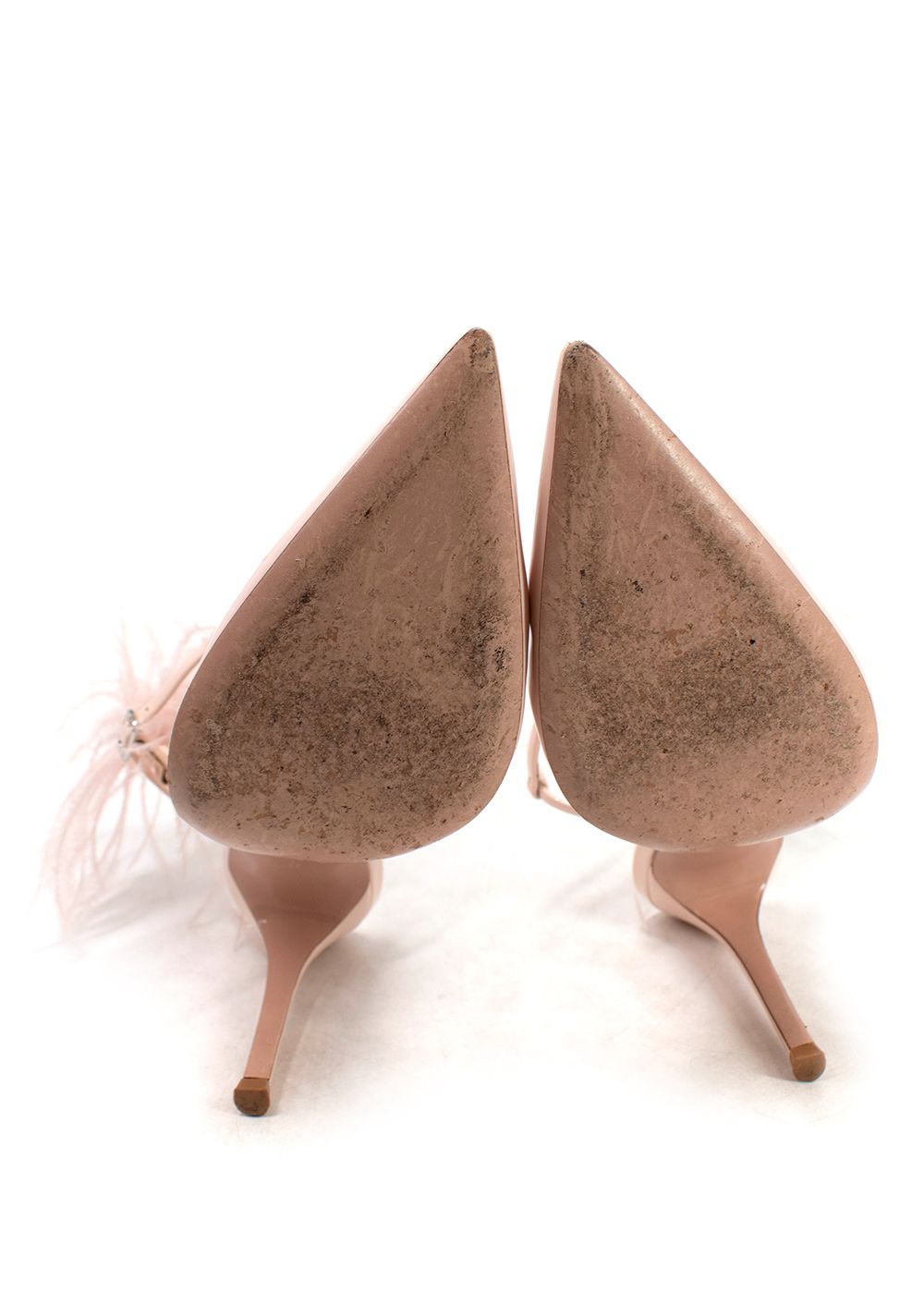 Preowned Gianvito Rossi Simone 100 Feather-Trimmed Patent-Leather Pumps Size 37 Blush Pink leather/feather