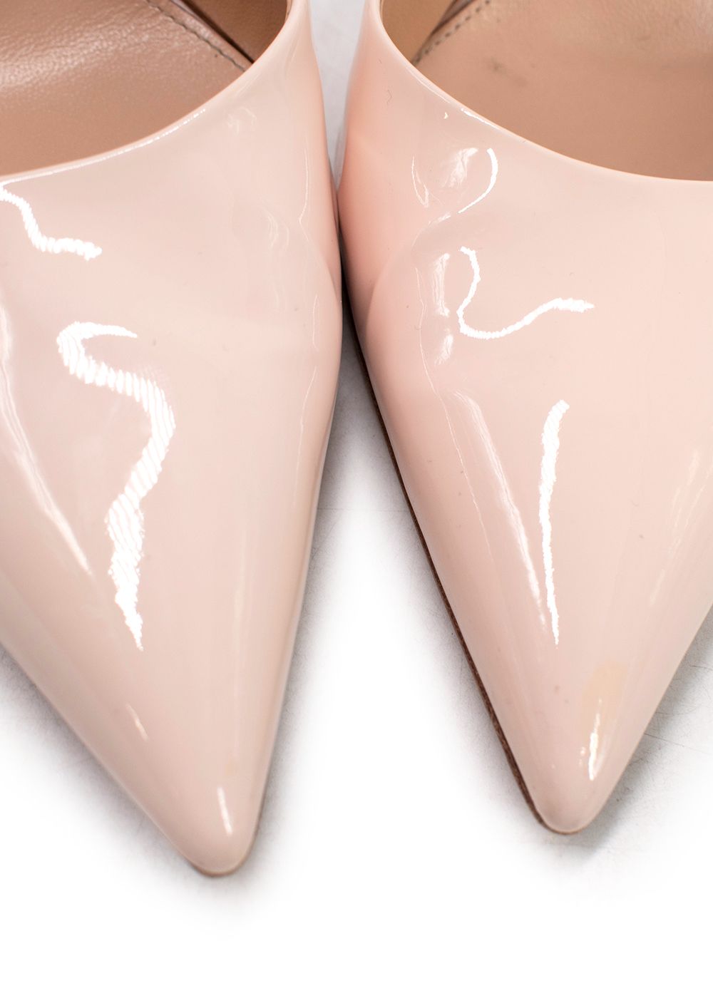 Preowned Gianvito Rossi Simone 100 Feather-Trimmed Patent-Leather Pumps Size 37 Blush Pink leather/feather