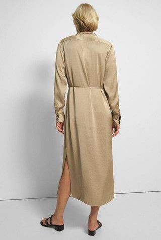 Theory Utility Dress in Crushed Satin Size S Gold polyester