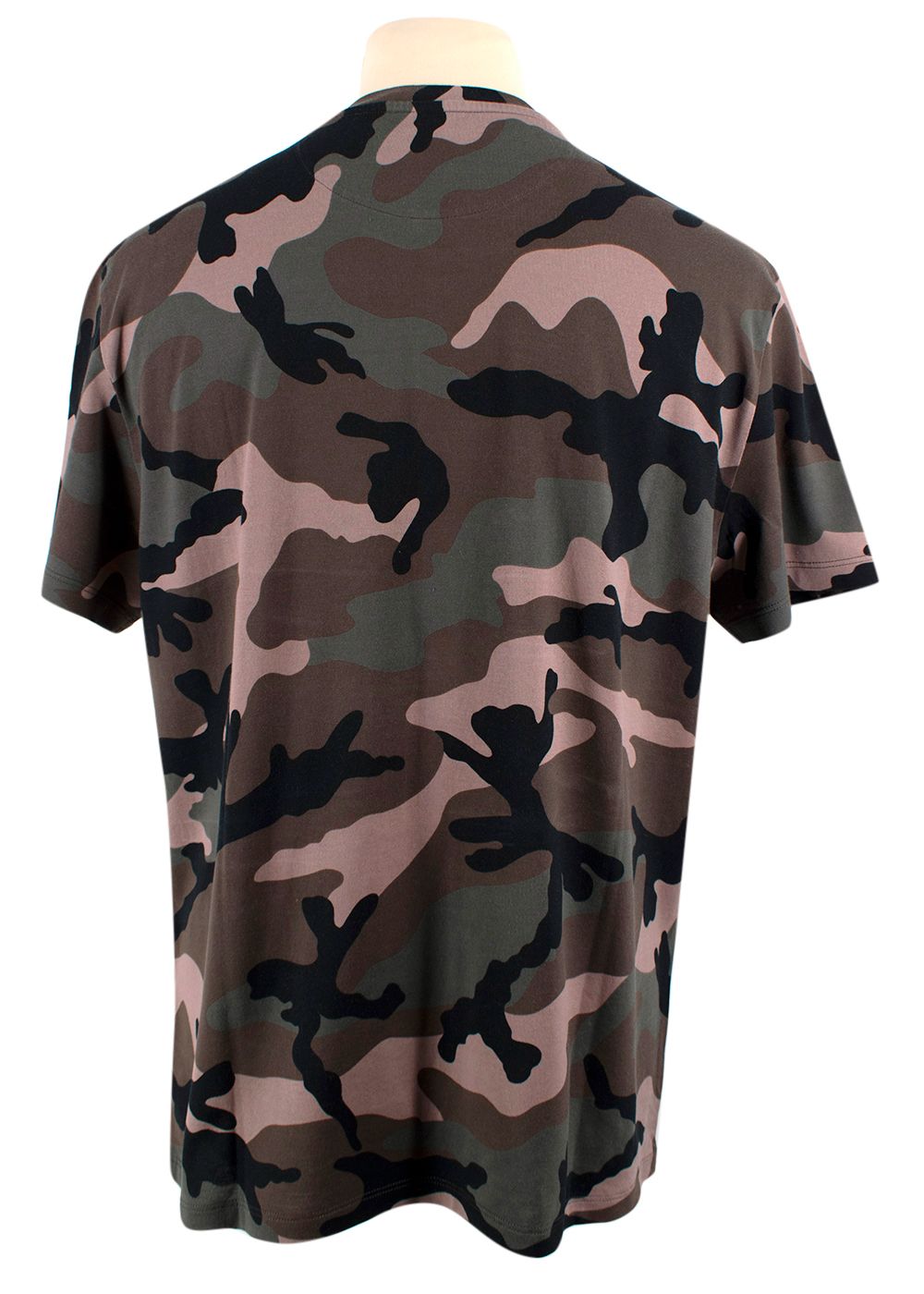 Men's Preowned Valentino Camo T-Shirt with Red VLogo Size L khaki red cotton