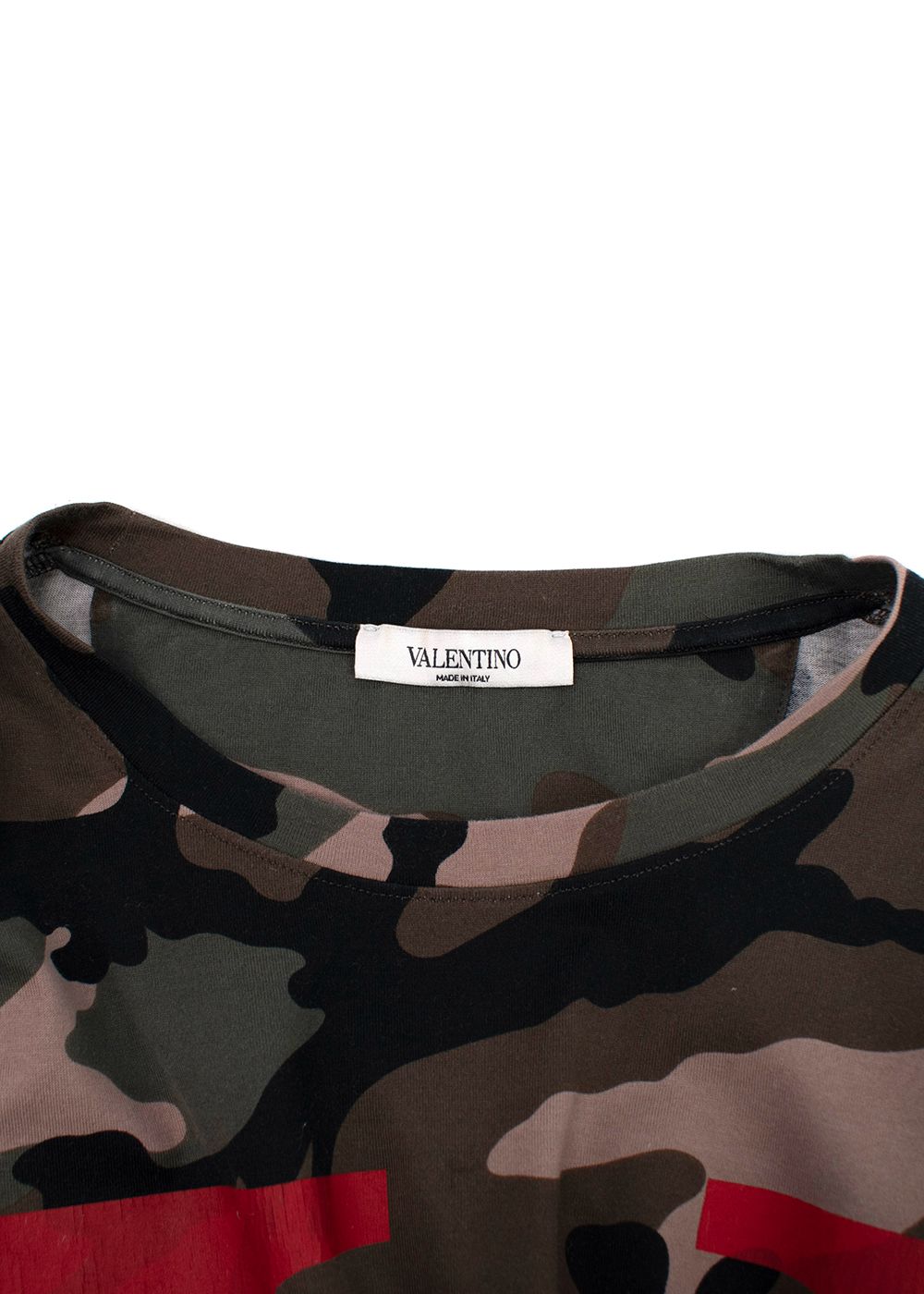 Men's Preowned Valentino Camo T-Shirt with Red VLogo Size L khaki red cotton