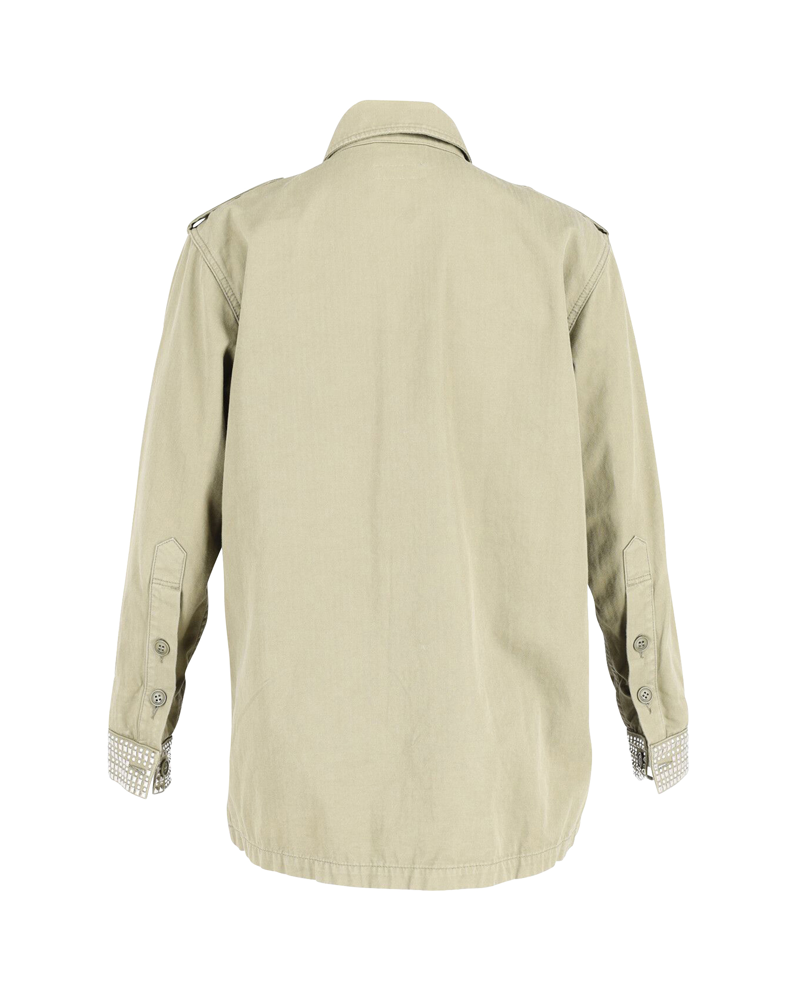 Preowned Saint Laurent Embellished Cuff Utility Shirt Size L green | khaki cotton