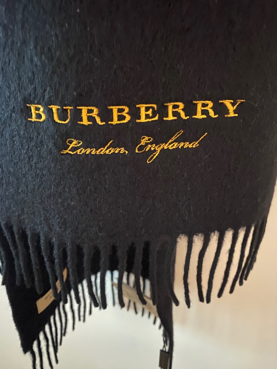 Men's Burberry Black Cashmere Fleece Embroidered Scarf