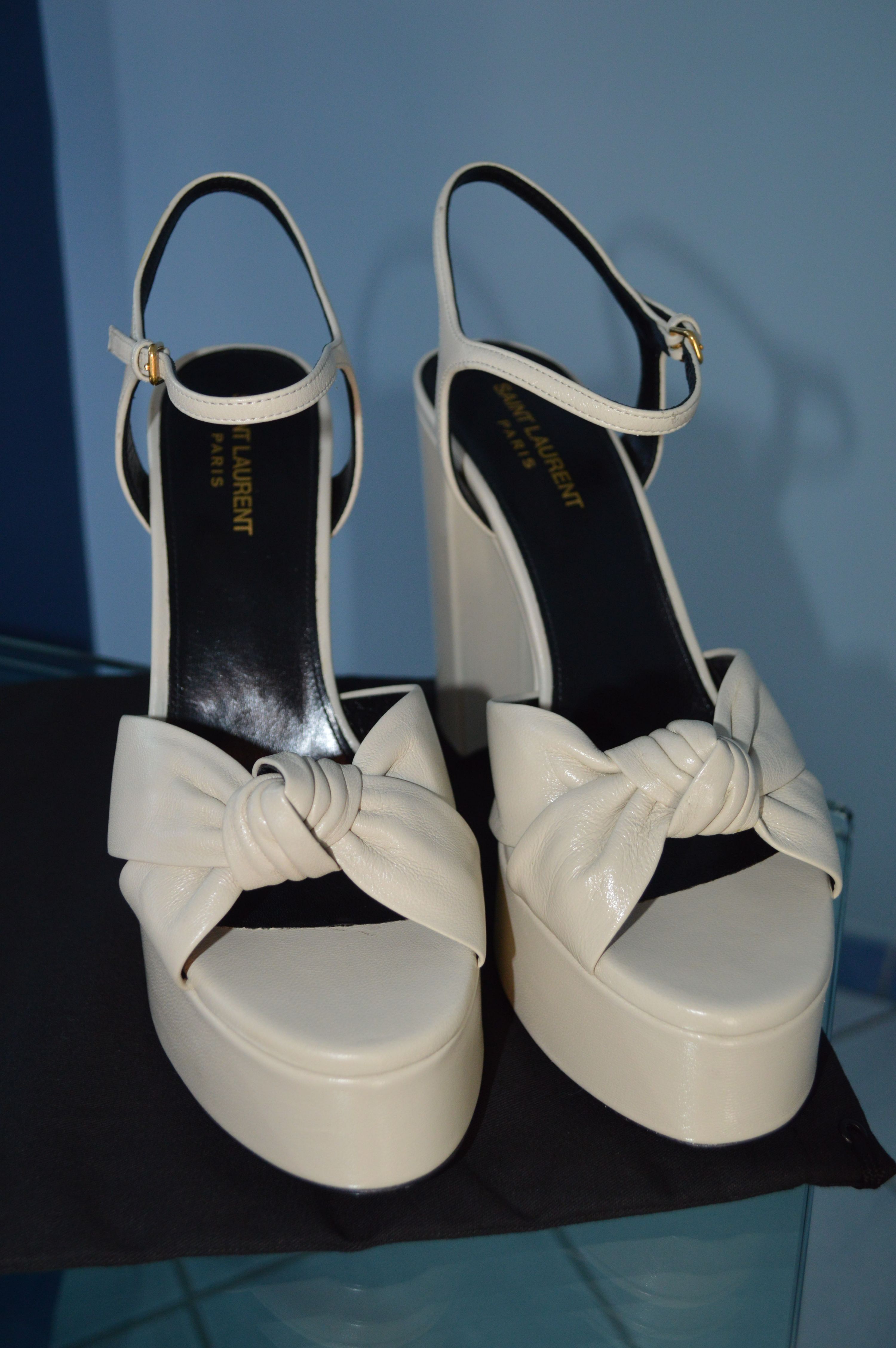 Saint Laurent Cream  Platform Sandals Size 39.5 white leather