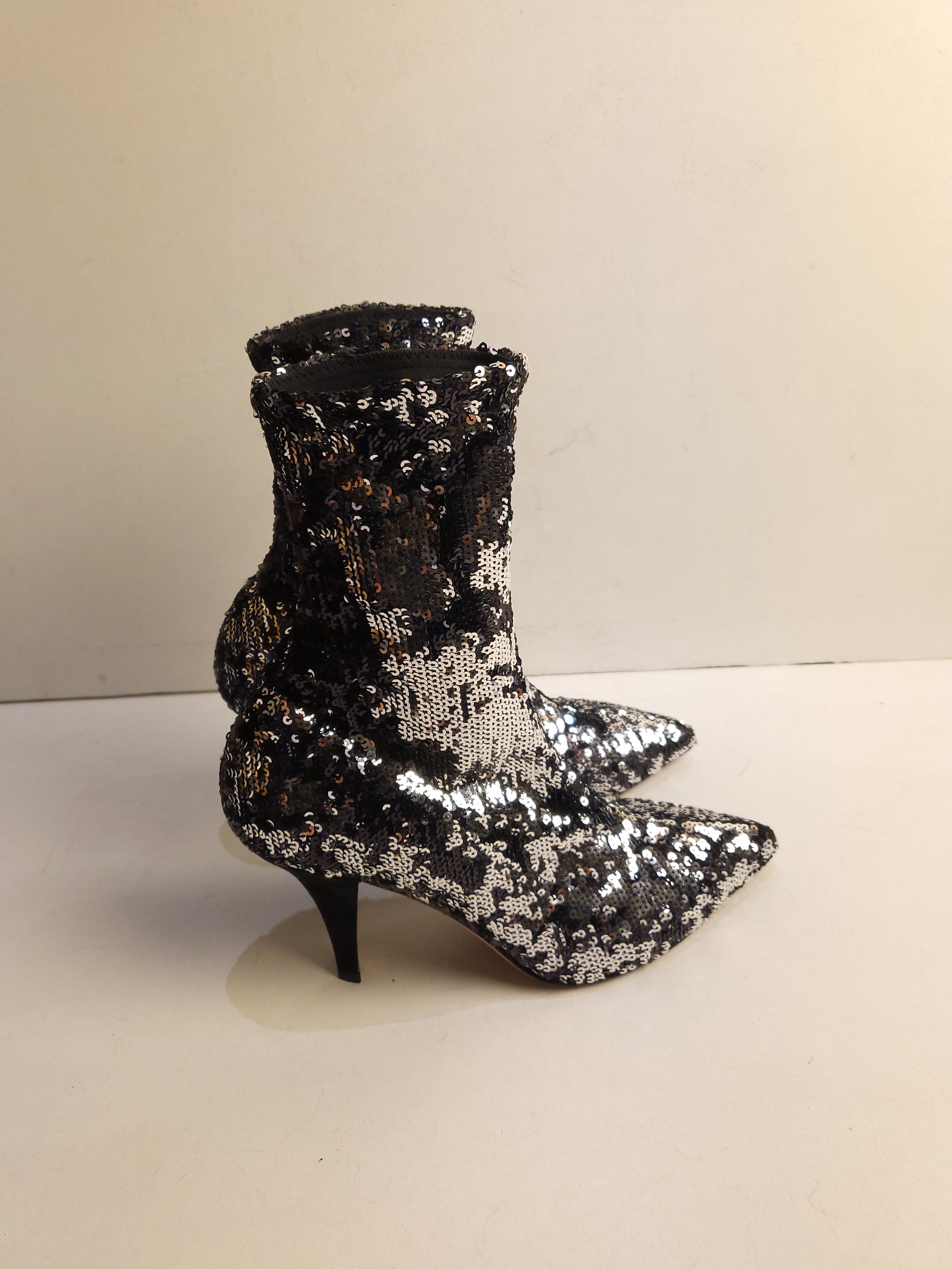 Preowned Valentino Silver Sequin Ankle Boots Size 37